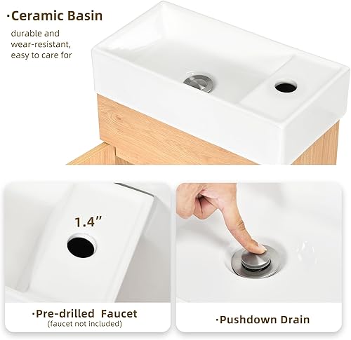 Miniatura 6 de DWVO Combo de lavabo de baño de 16 pulgadas para espacio pequeño, armario de baño independiente con fregadero de cerámica empotrado, puertas de