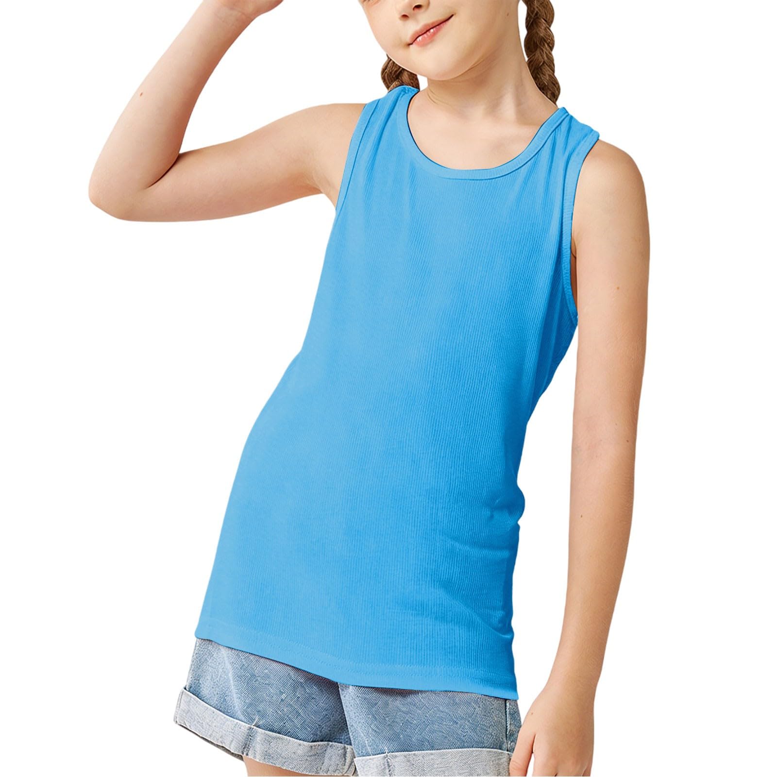 Paquete de 3 camisetas sin mangas para niñas y niños, camisetas de verano de color liso, camisetas casuales de cuello redondo, camisetas sin mangas para adolescentes, ligeras y ajustadas