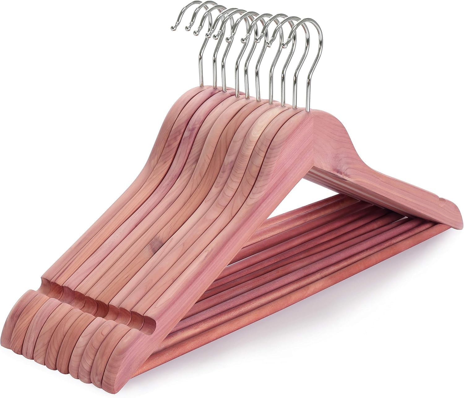 TOPIA HANGER Lot de 10 Cintres en Bois de Cèdre 44.5cm, Crochet pivotant à 360°, Cintres Bois Naturel avec Encoches épaules,Barre antidérapante, Cintres pour Costumes,Vestes,Pantalons,Chemises,CT07C
