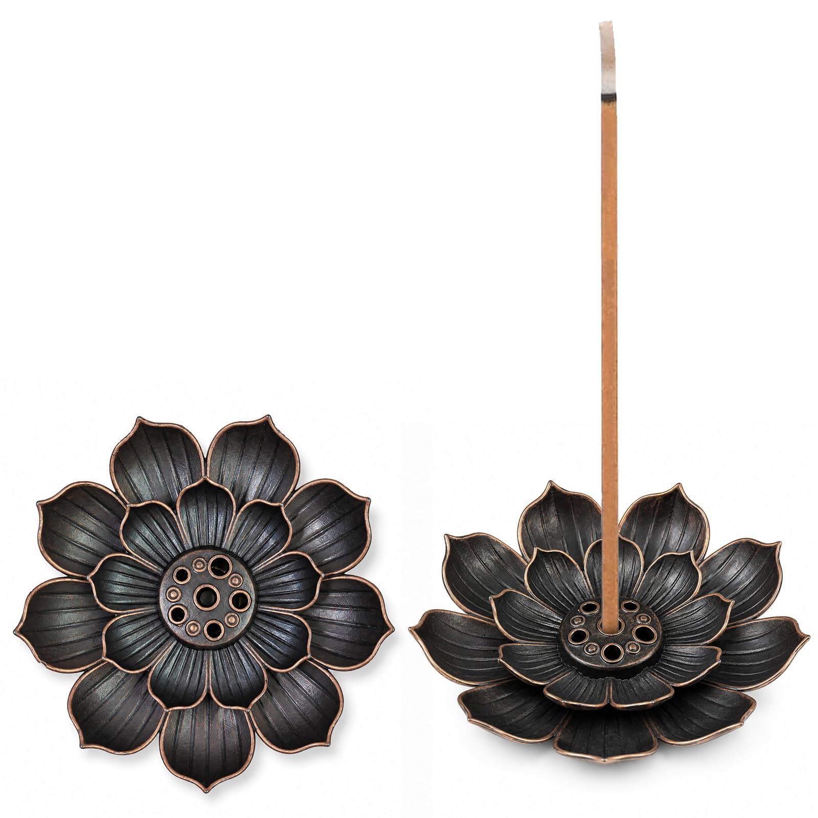 2 PCS Lotus Incense Holder, Double Layer Red Copper Incense Burner, Portable Ash Catcher, Incense Stick Holders for Home, Yoga, Meditation