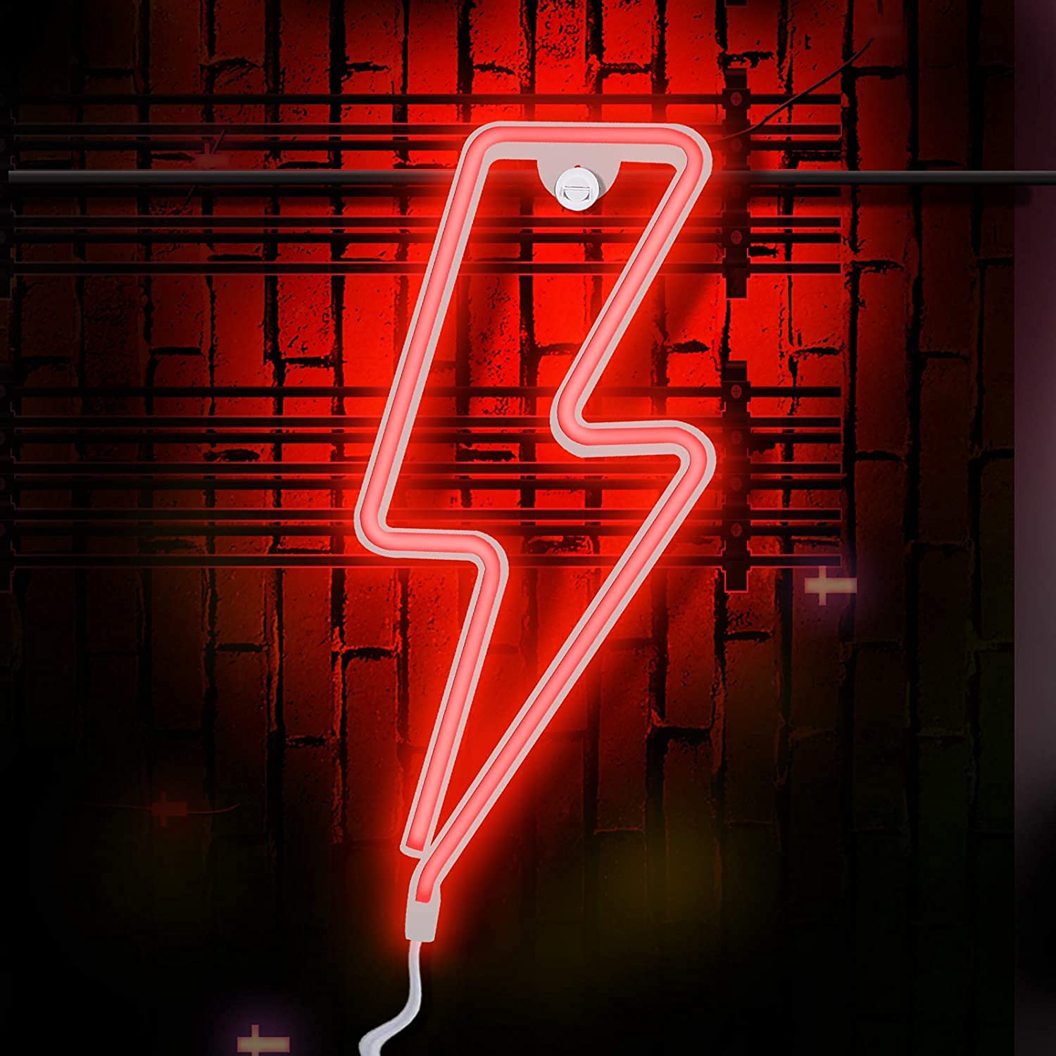 FULLOSUN Lightning Neon Sign – Red LED Wall Lamp, USB Powered, Cool Decor For Any Room
