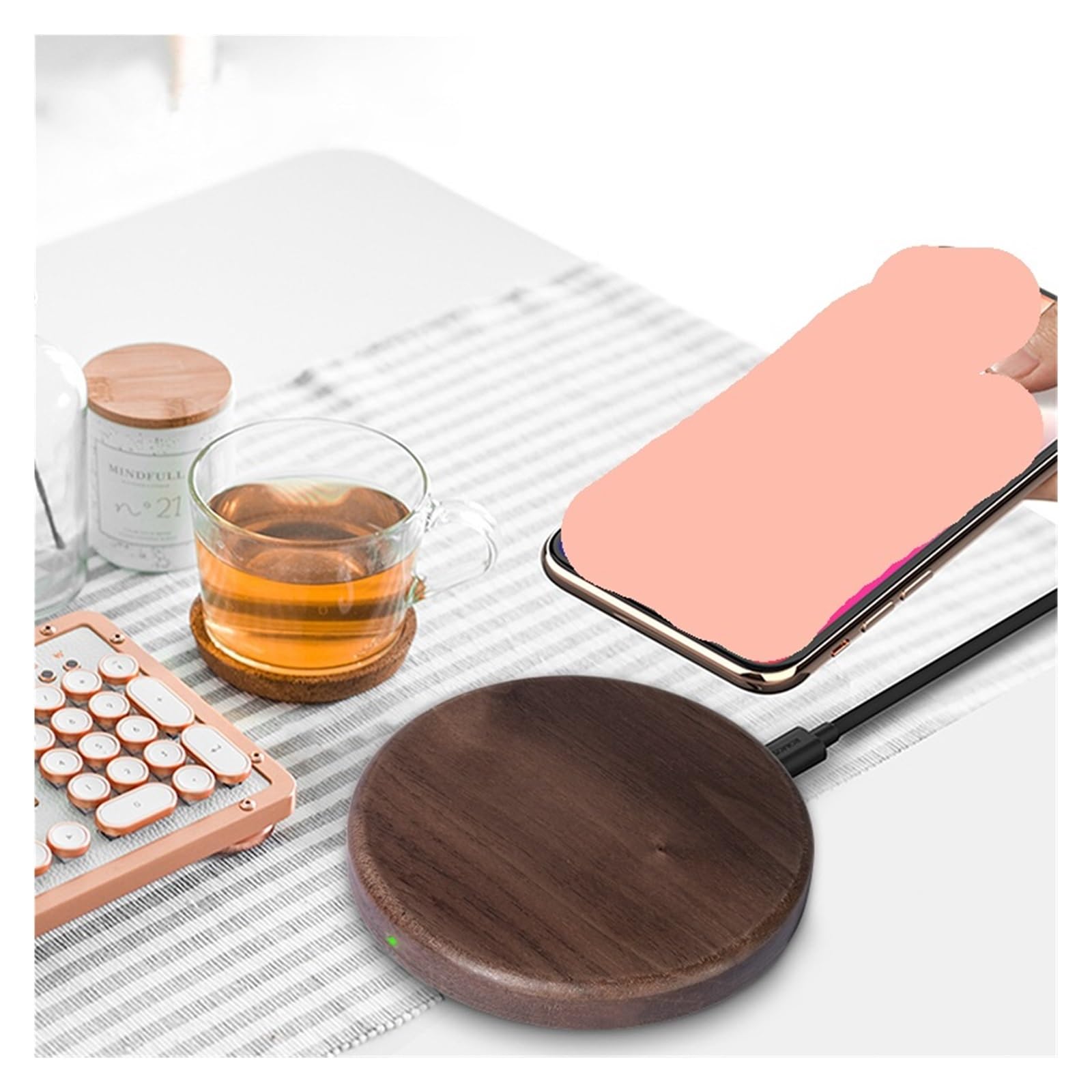 Cargador inalámbrico, Cargador inalámbrico de 15 W - Diseño Delgado con veta Madera Nogal, Compatible la mayoría Dispositivos tecnología Qi for Uso Diario