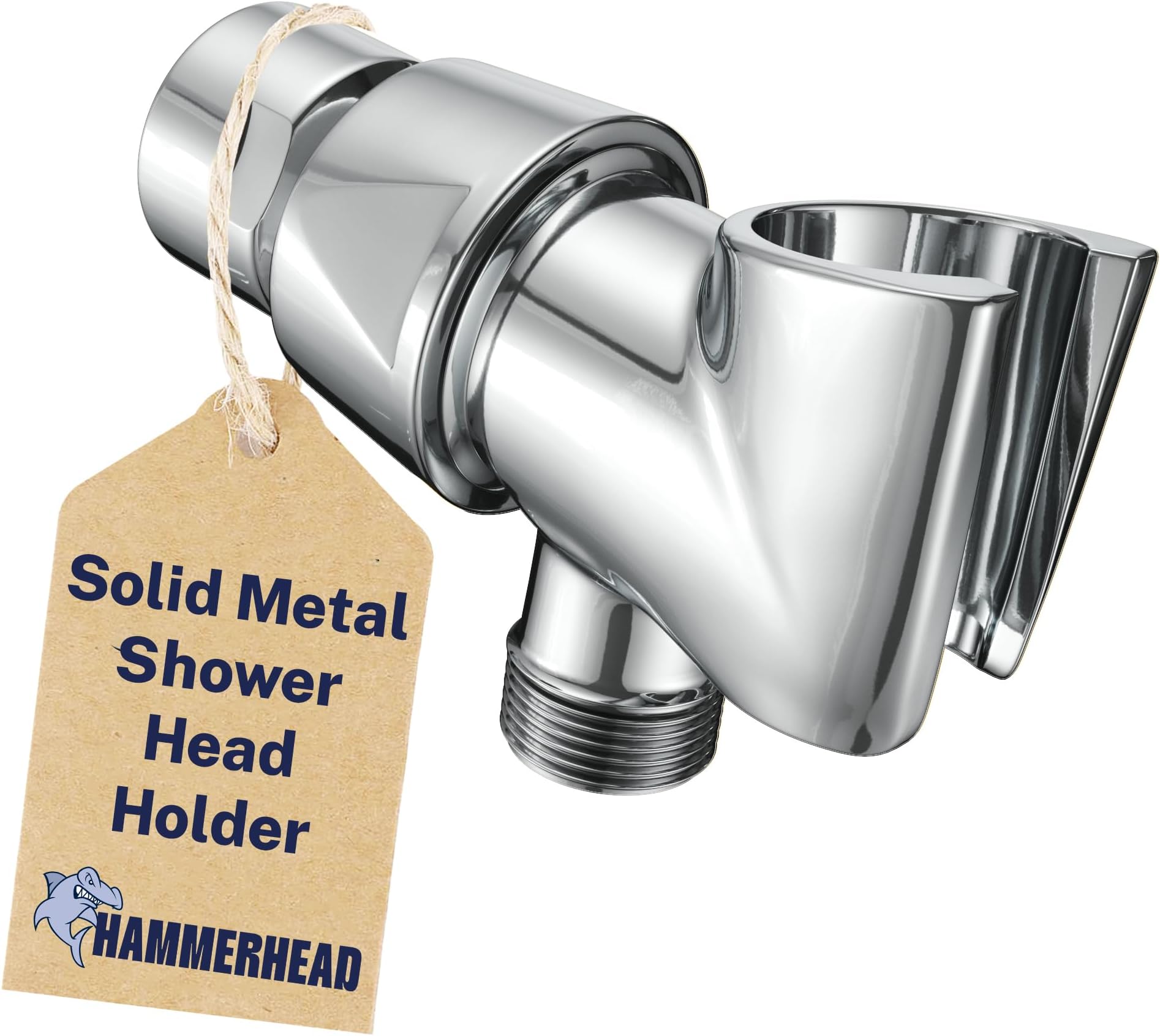 Solid Metal Handheld Shower Head Holder - Chrome - Adjustable Shower Wand Holder with Wall Hook Bracket and Pivot Ball - Hand Held Shower Head Holder - Shower Hose Holder