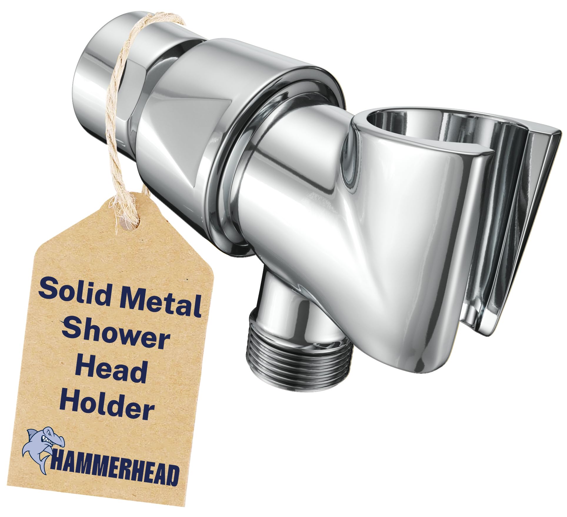 100% METAL Shower Head Holder for Hand Held Showerheads | Adjustable Shower Arm Mount with Universal Wall Hook Bracket and Brass Pivot Ball, Polished Chrome