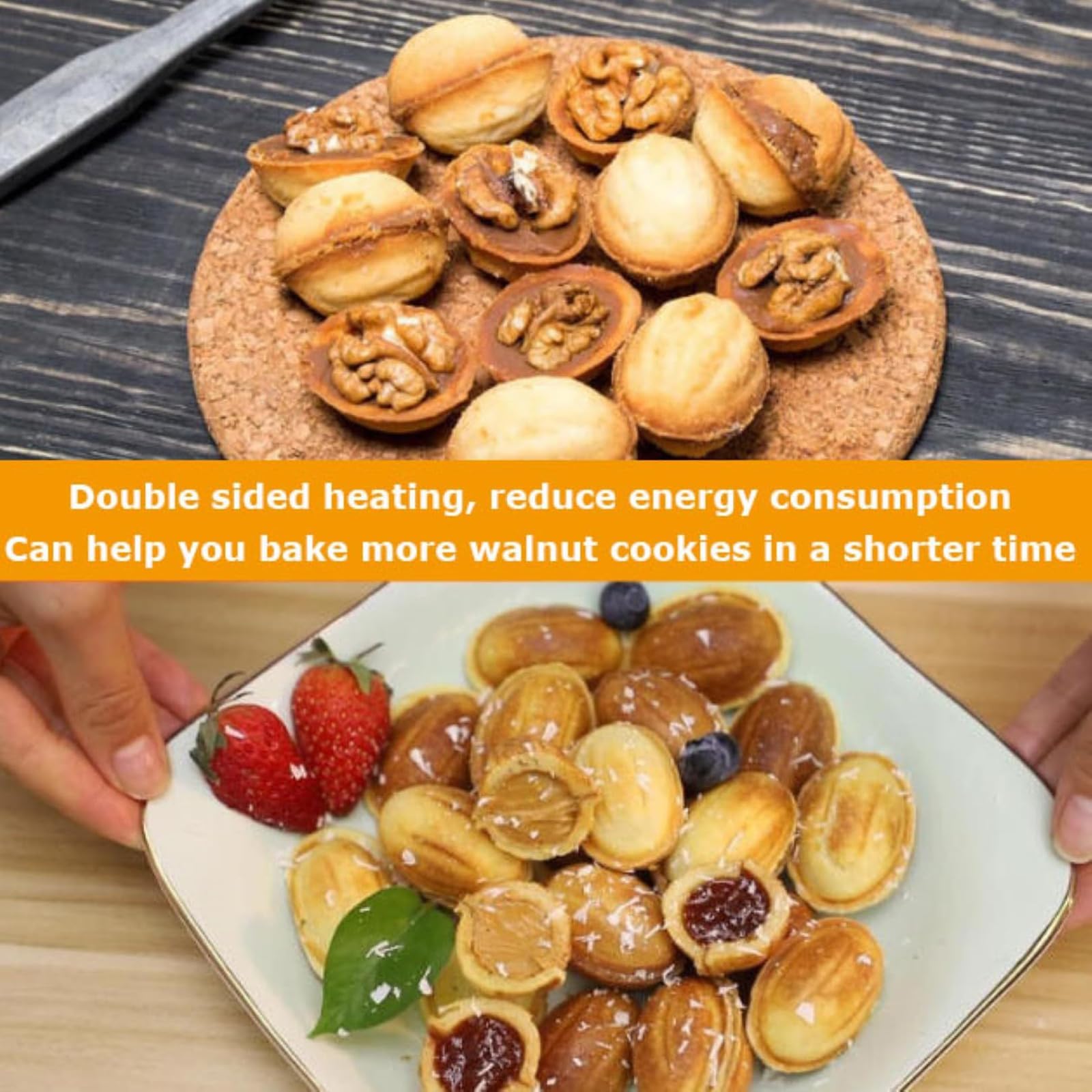 Macchina Elettrica per Dolci alle Noci da 750 W, Macchina per Biscotti a Forma di Noce con 12 Cavità, Rivestimento Antiaderente e Manico Antiscottatura, Macchina per Dolci Fatti in Casa con Frutta