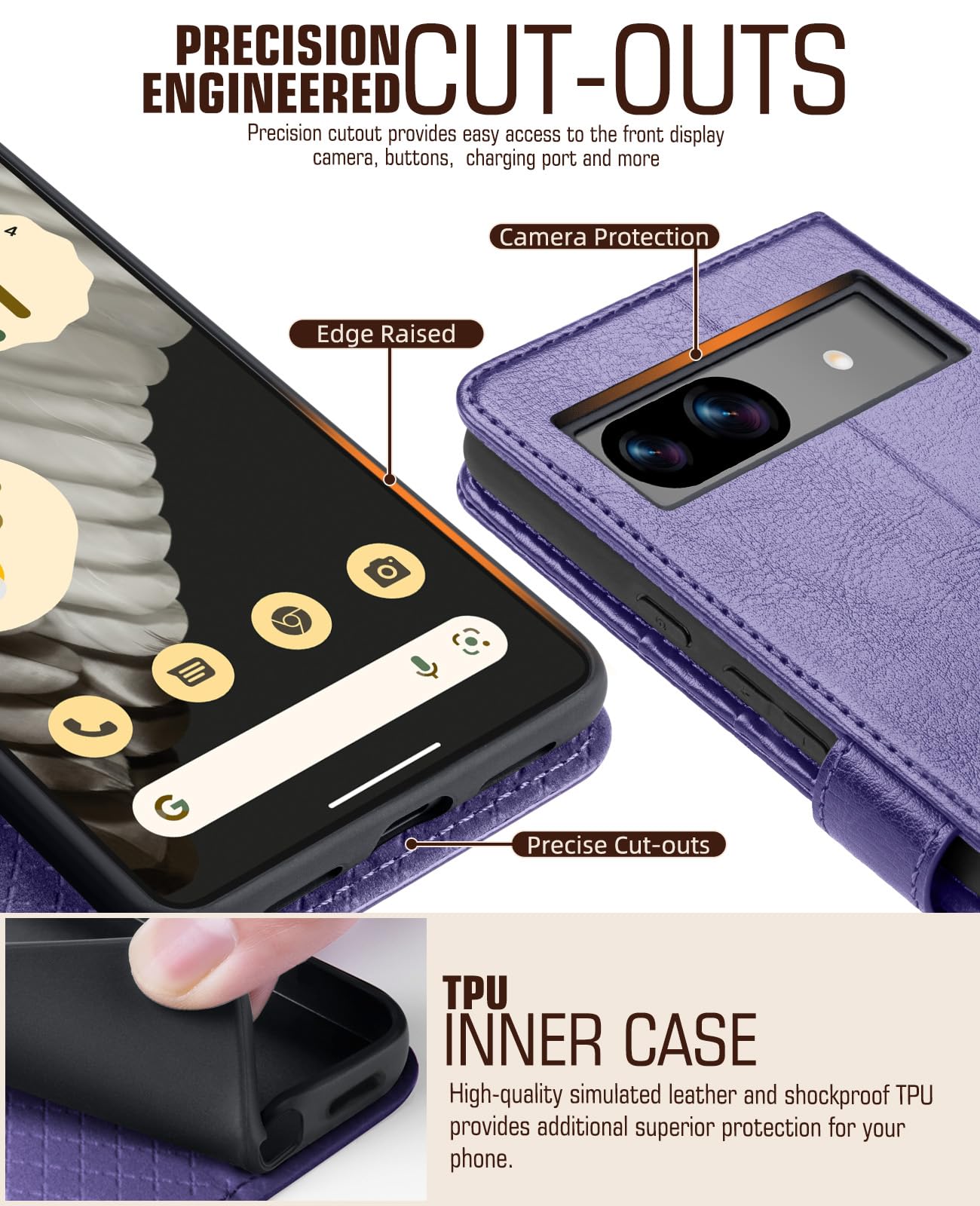 Custodia per Google Pixel 8A, custodia magnetica premium in pelle PU con porta carte e cavalletto, custodia flip alla moda per Google Pixel 8A viola