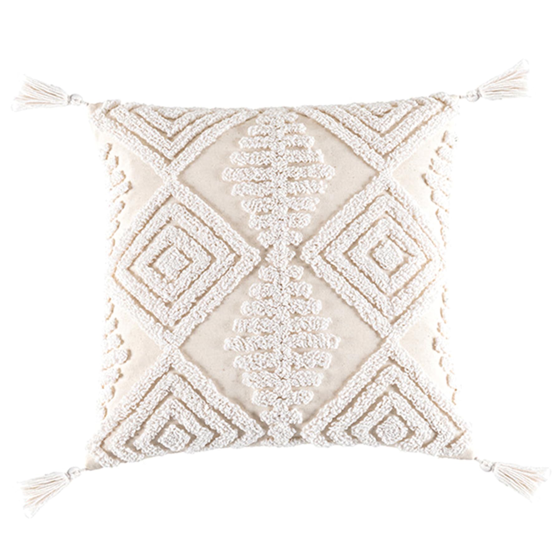 Xoeryoy Boho Pillow Covers, 17.7x17.7 Canvas Throw Pillow Covers, Textured Boho Throw with Tassel & Fringe Square Case for Couch Sofa Bed Car, Only Cover