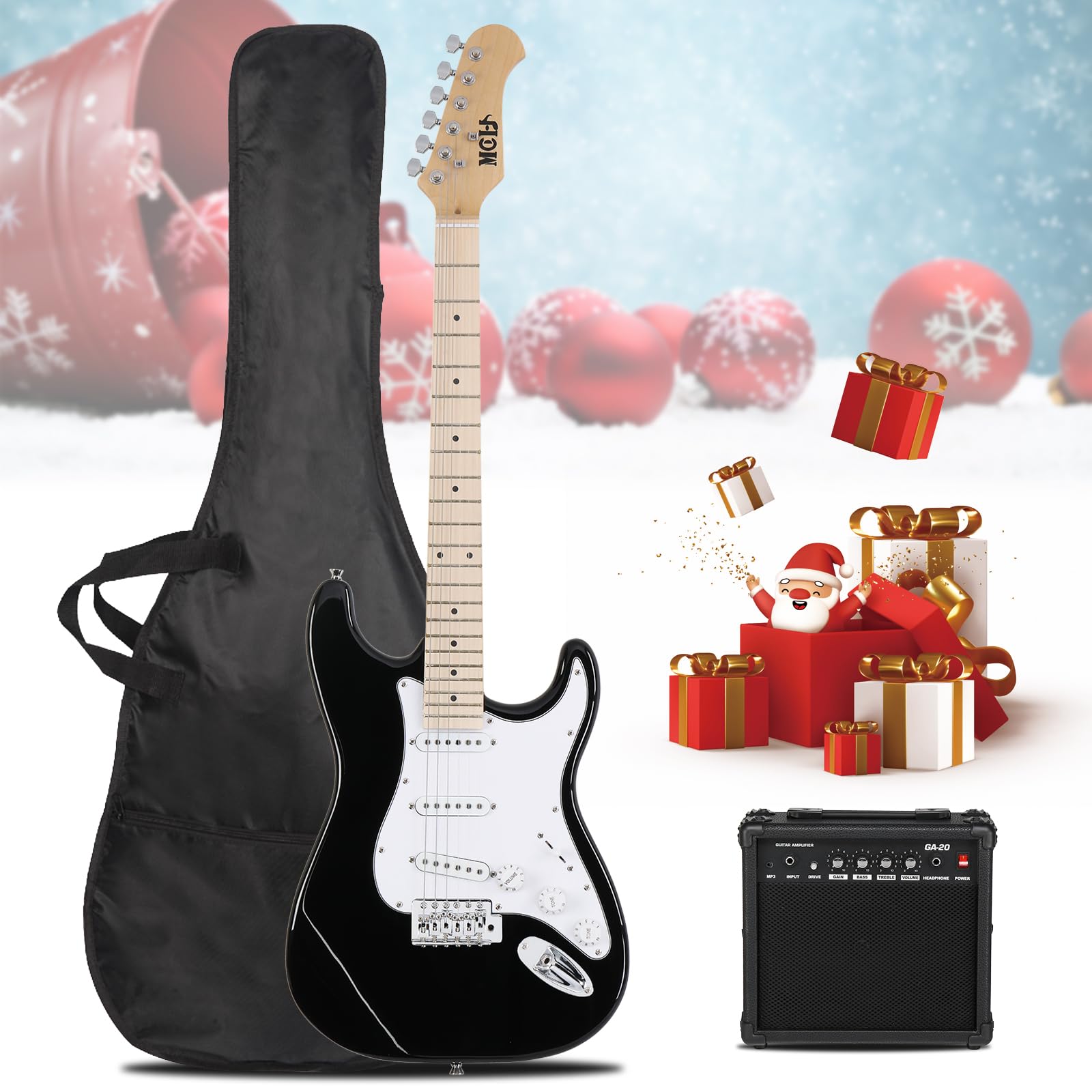 LEADZM E Gitarre Set, 39 Zoll Electric Guitar mit 20W Lautsprecher, Inklusive Gitarrentasche, Plektrum, Gurt, Verbindungskabel, Geeignet für Anfänger (Schwarz)