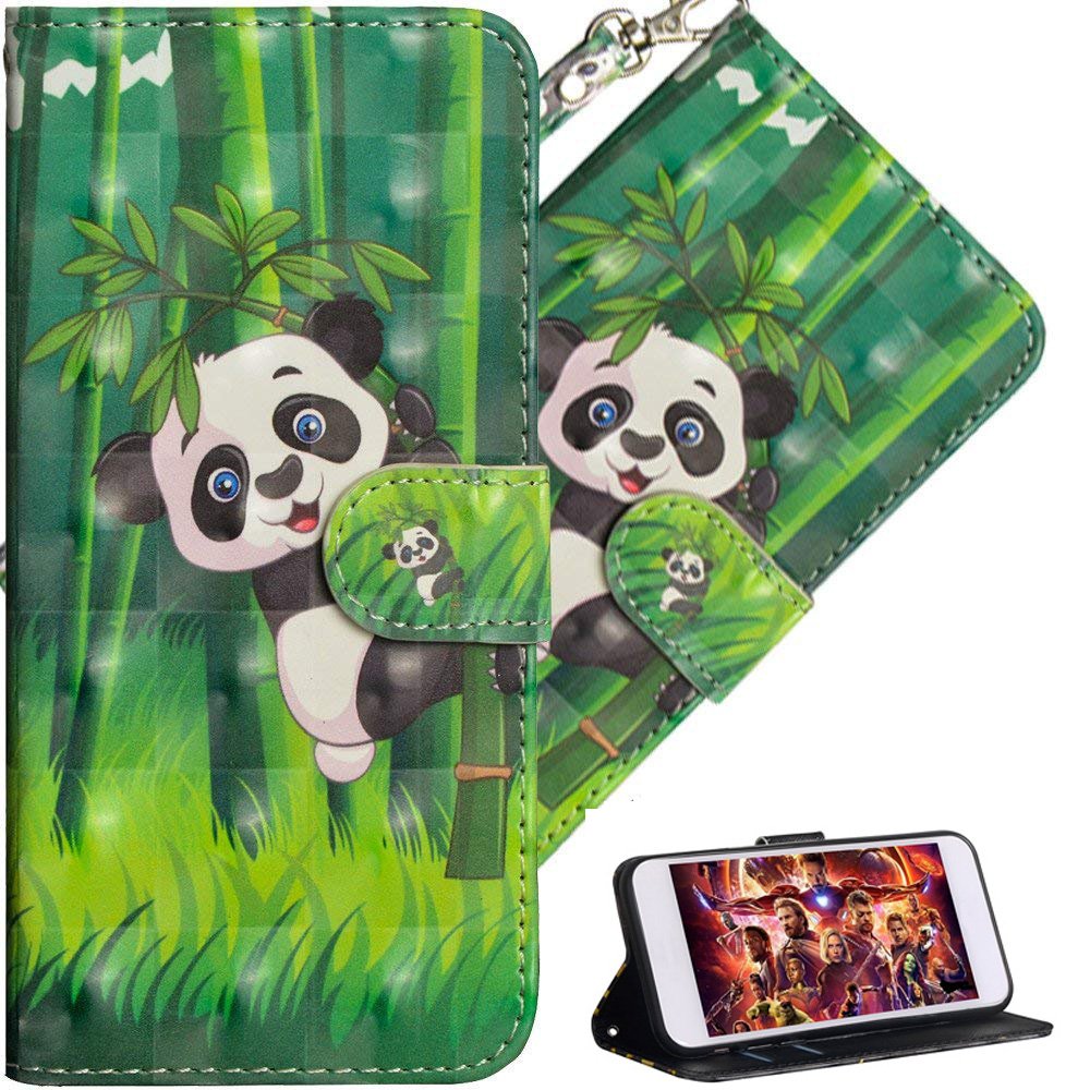 HMTECH Huawei Y6 2019 Case, Wallet Case Cover for Huawei Y6 2019, 3D Luxury Glitter Anime Paillon Flower PU Leather Flip Wallet Case Shell Cover for Huawei Y6 2019, YX Panda Bamboo