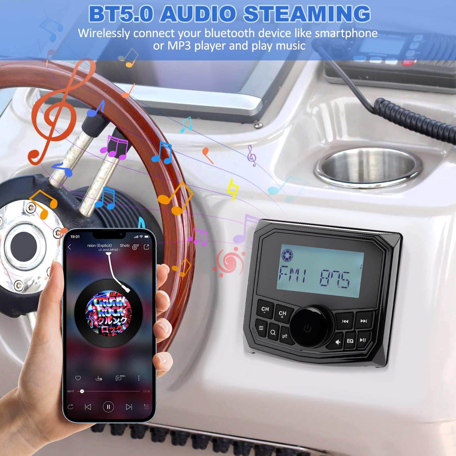 Marine Stereo Radio MP3 Player Receptor FM AM DAB+ Reproductor 12V Estéreo Marina Impermeable BT Conexión Equipo Música Barcos para Boot Barcos Yates Marine