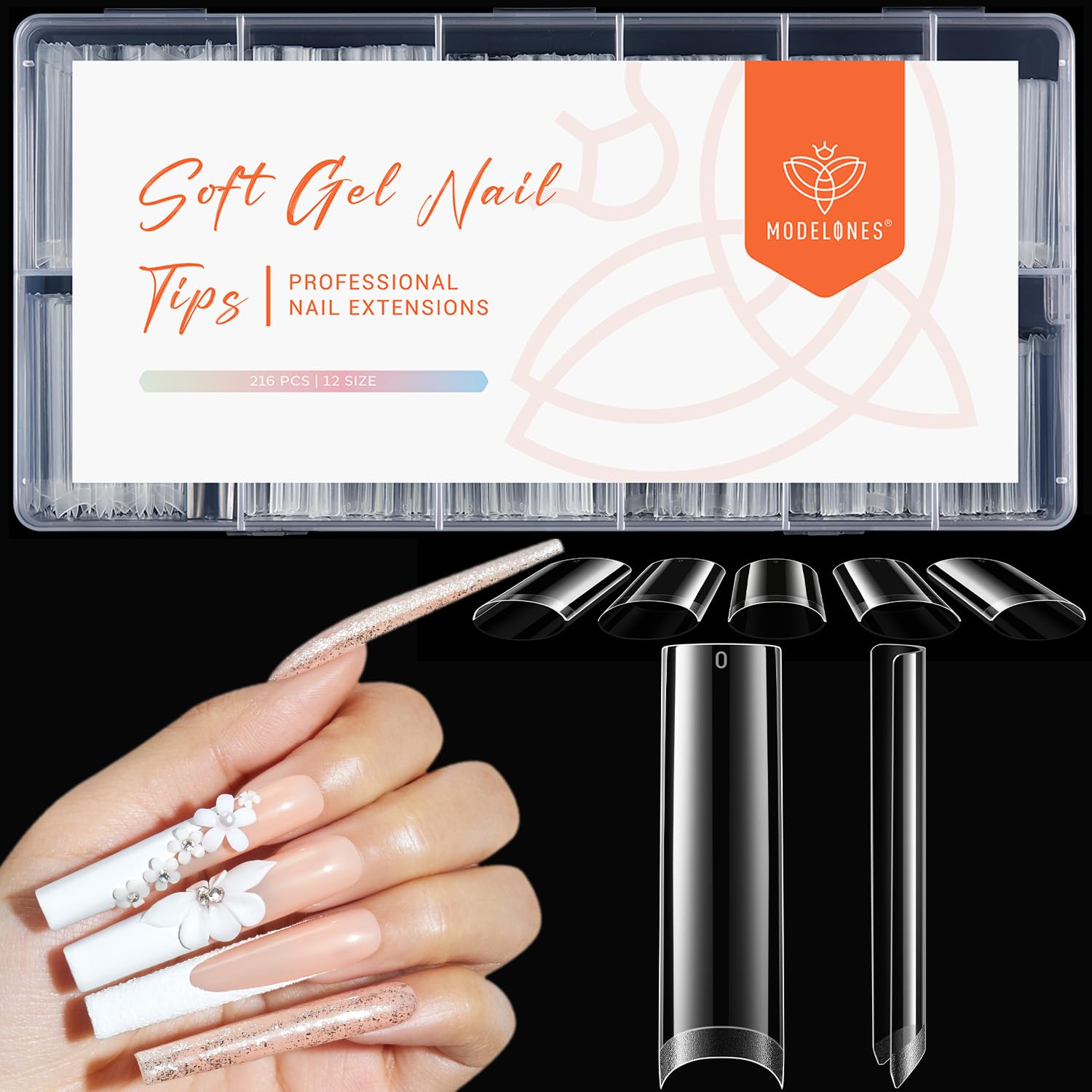 modelones Long Square Nail Tips, 2XXL Straight No C Curve Half Cover Soft Gel Tips Pre-shaped Acrylic Fake Nails False Clear Press on Extension Gel