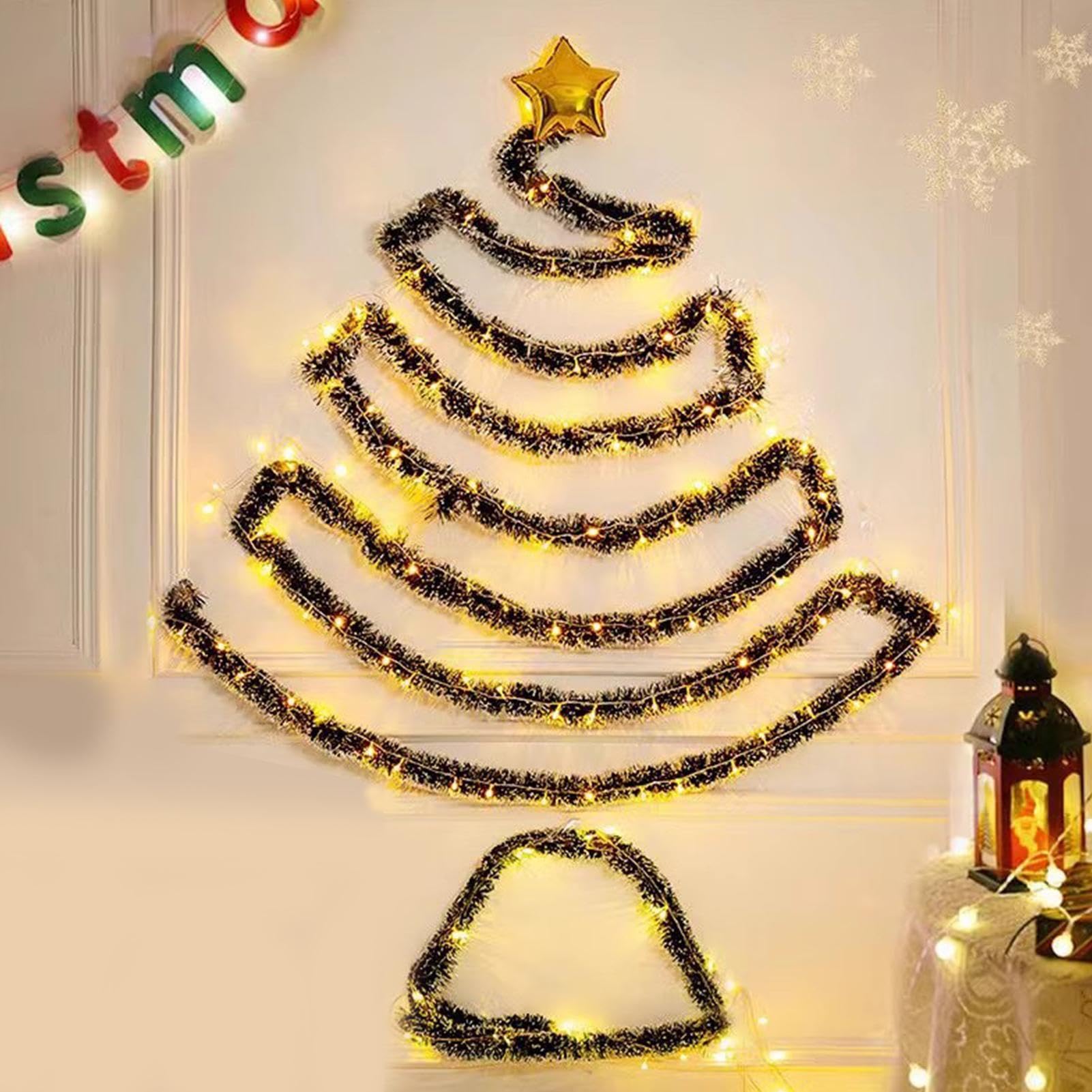 Albero di Natale in metallo da appendere, 83 cm, illuminato con 30 LED