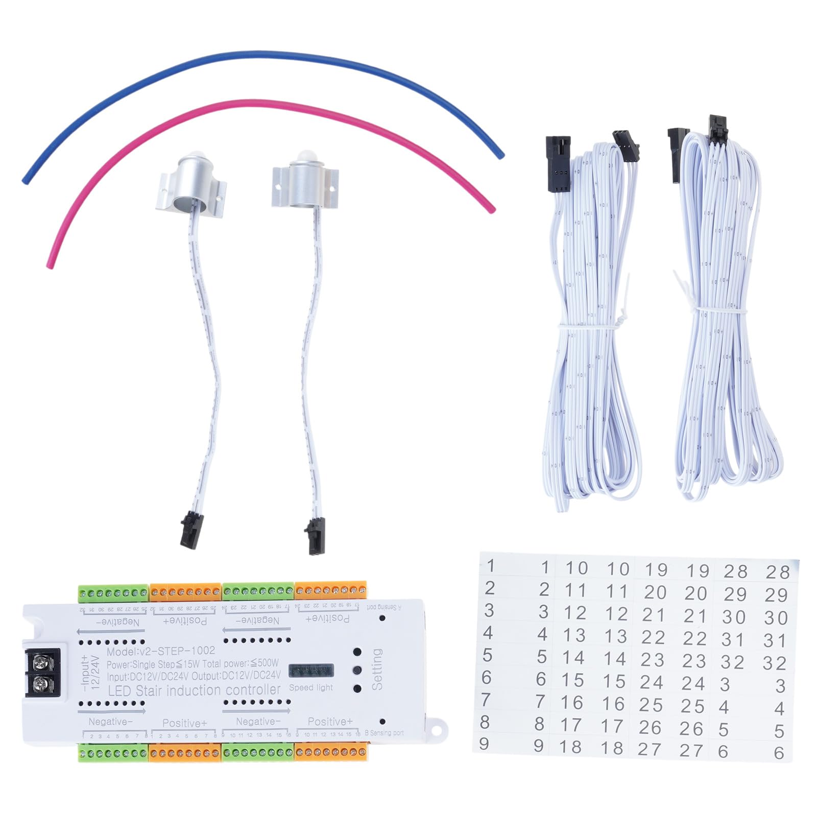 32 Channels PIR Sensors Stair Light Controller Automatic 12V 24V LED Motion Sensors for Stairs Flexible Strips Enduring Ladder Step Light Controller