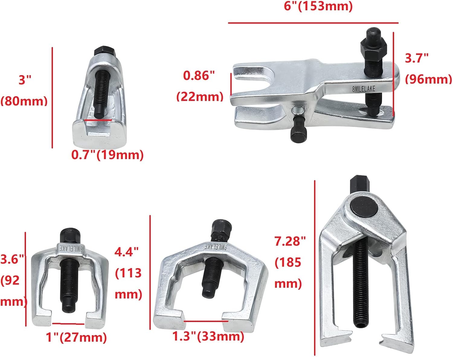 8MILELAKE 6pc Front End Service Tool Kit Ball Joint Separator Pitman Arm Tie Rod Puller