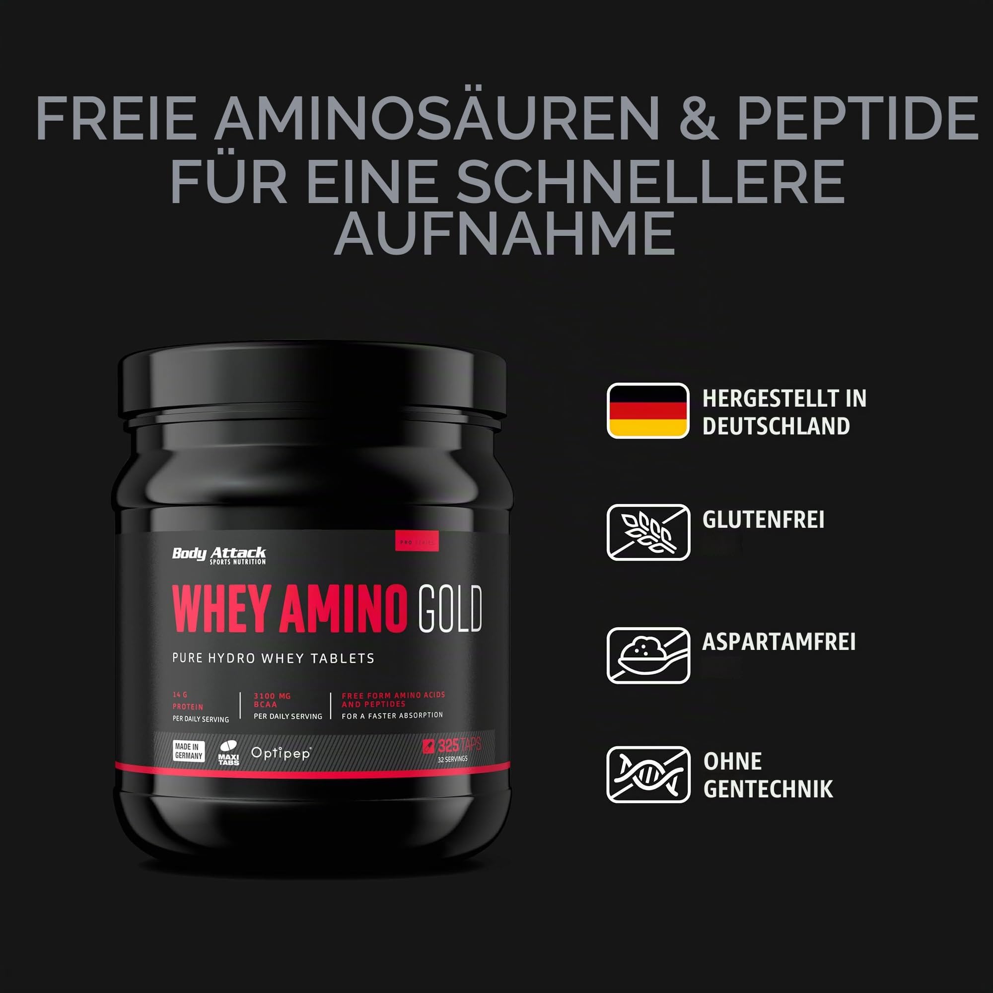 Body Attack Whey Amino Gold 325 Tabletten, 1er Pack (1 x 650g)