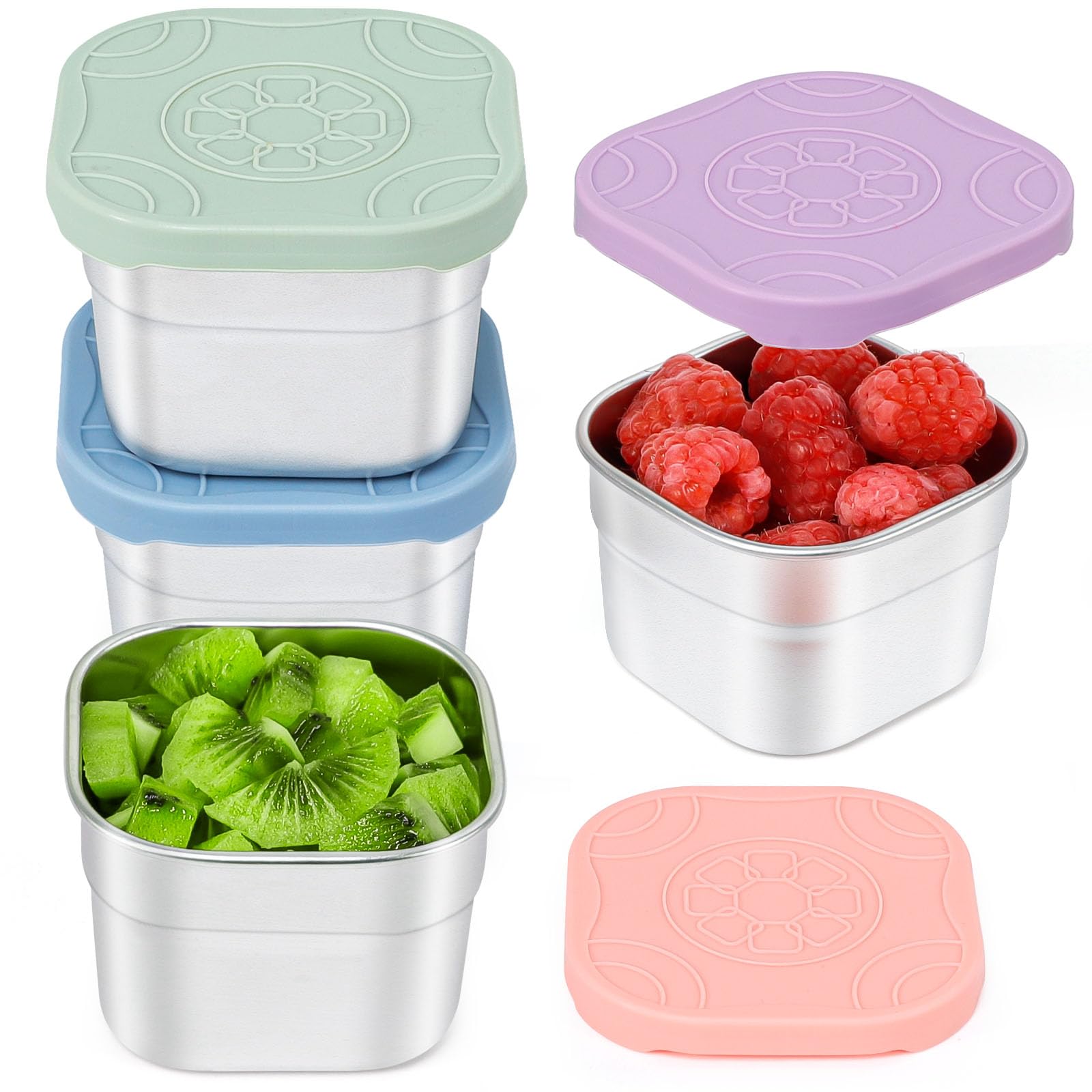 Caperci 4-Pack Stainless Steel Snack Containers with Silicone Lids - 4.7oz Reusable Small Food Containers for Snacks Condiments, Salad Dressing