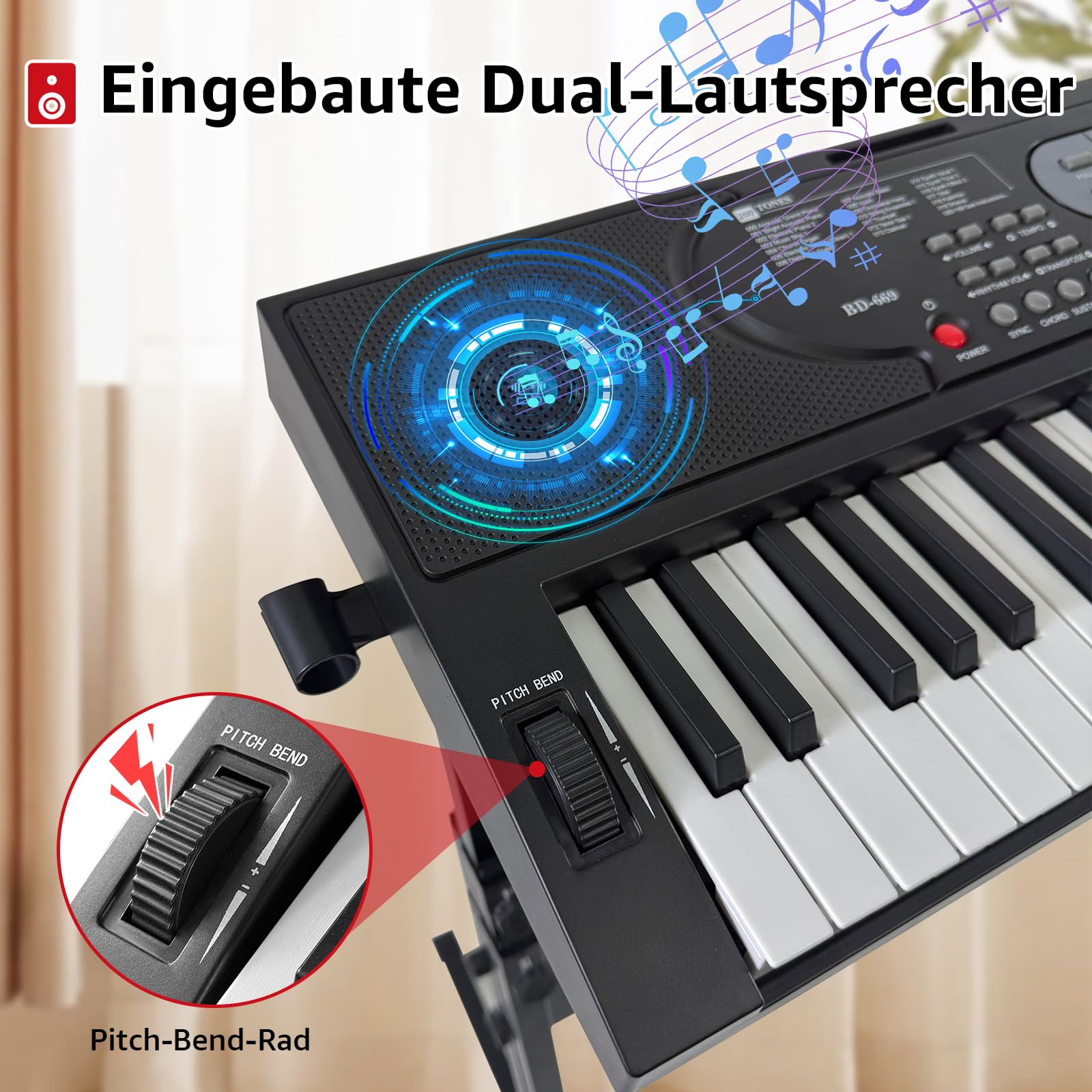 61 Key Lighting Keyboard Piano, Digital Piano Keyboard für Anfänger, E Piano mit Ständer, Bank, Tablet-/Notenablage, 200 Sounds & Lektionen & 70 Demo-Songs