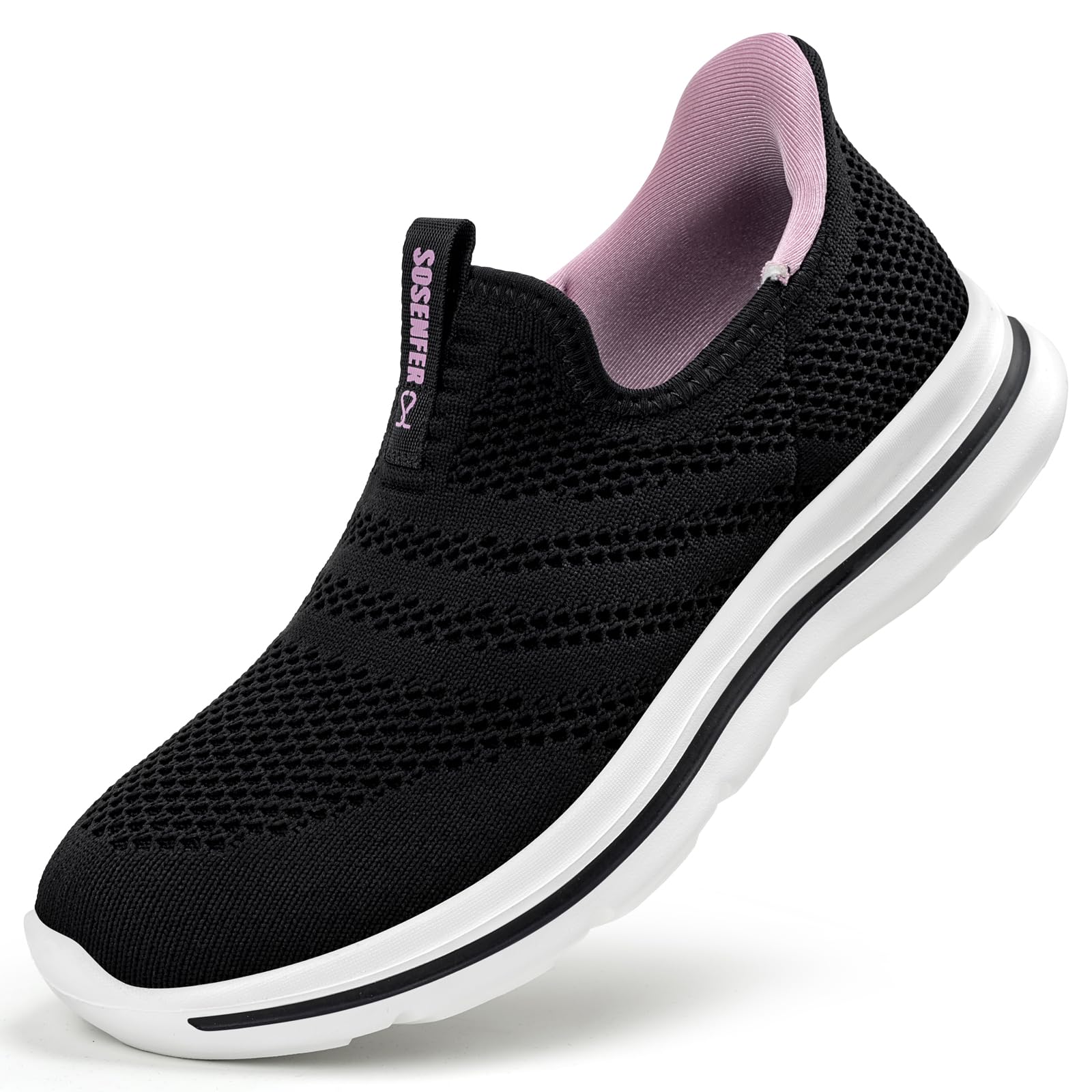 Sosenfer Sneaker Damen Slip On Ohne Schnürsenkel Leicht Atmungsaktiv | Schlupfschuhe Damen, Walkingschuhe, Rutschfeste Sohle, Bequeme Mesh-Schuhe, Turnschuhe Freizeitschuhe für Alltag, Gr.36-42
