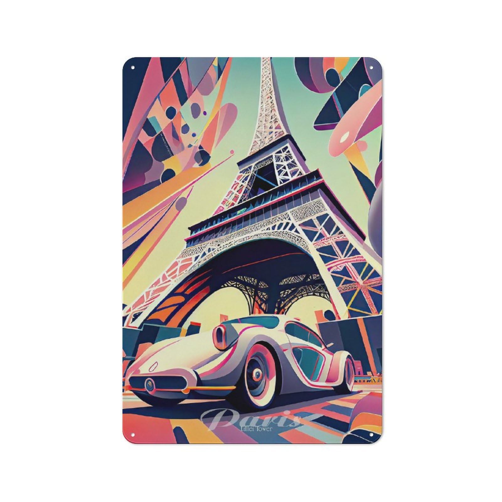 Junmoney Paris Eiffel Tower 2 Retro-Style Metal Plaque 30X20cm For Garage Or Workshop, For Garage, Workshop And Man Cave Decoration