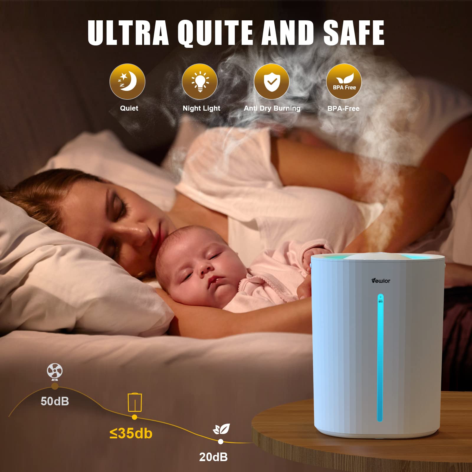 Humidifier for Bedroom Large Room VEWIOR Top Fill Co...B0B7QBR3YS