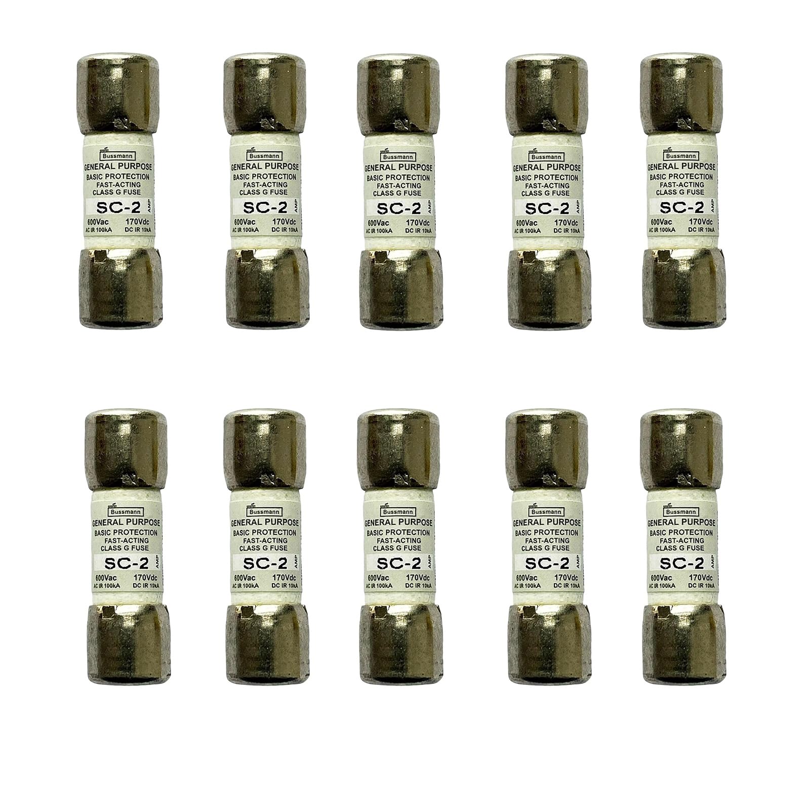 10-Pack New SC-2 SC-2A SC 2A 600Vac Time Delay Fuse,BP/SC-2A BG3031P Current Limiting Class G Rejection Cartridge Fuses