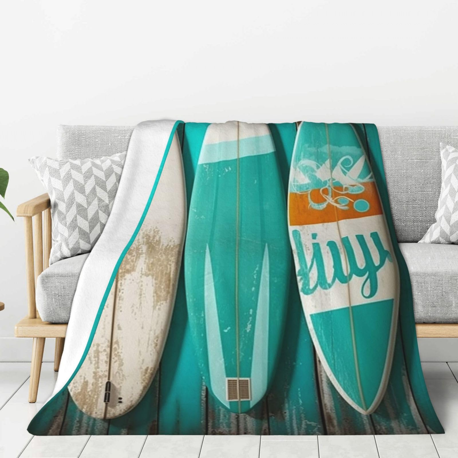 Couverture polaire turquoise style bois vintage 150x130cm plaid lit et canapé