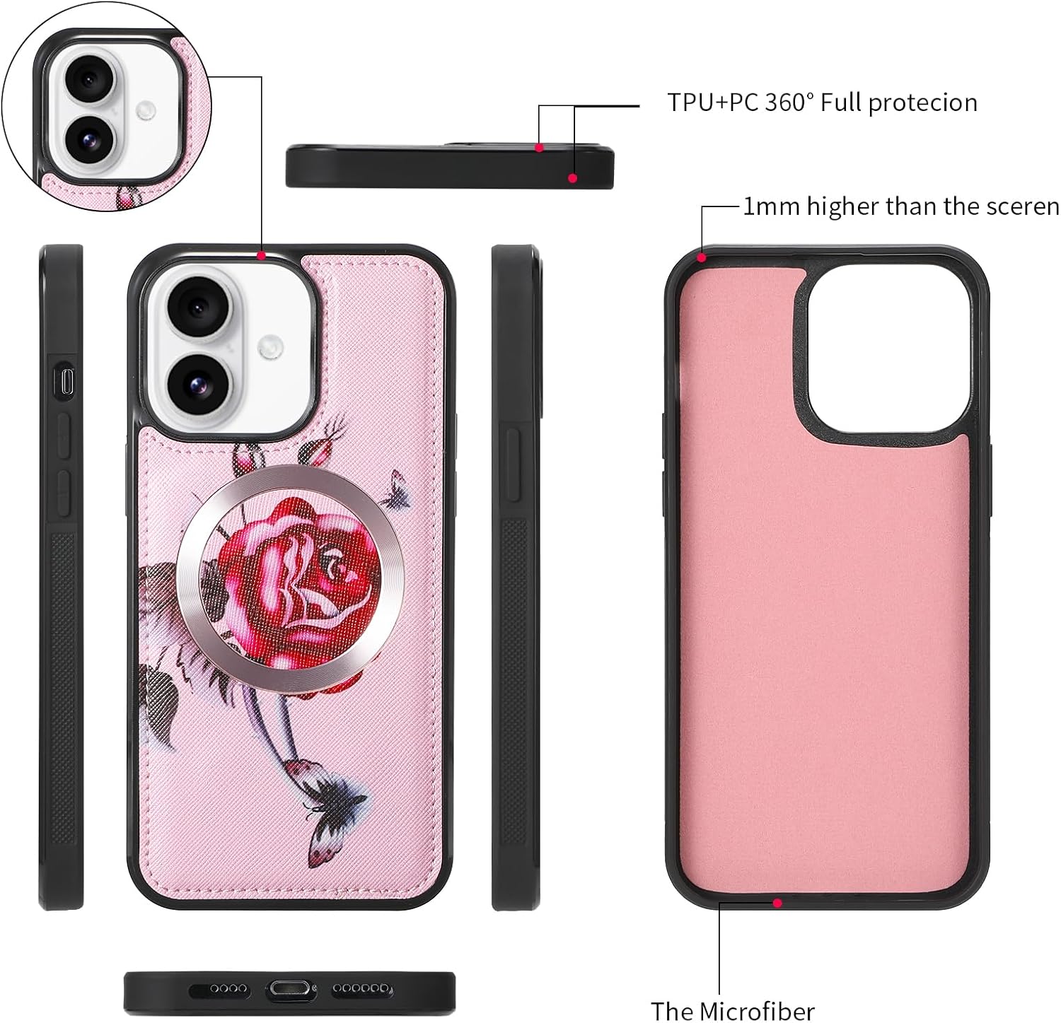 Crossbody Wallet Case for iPhone 17 6.3", Magnetic Detachable PU Leather Case with RFID Blocking Card Holder, Wristlet & Shoulder Strap, Flip Zipper Clutch Purse for Women - Pink