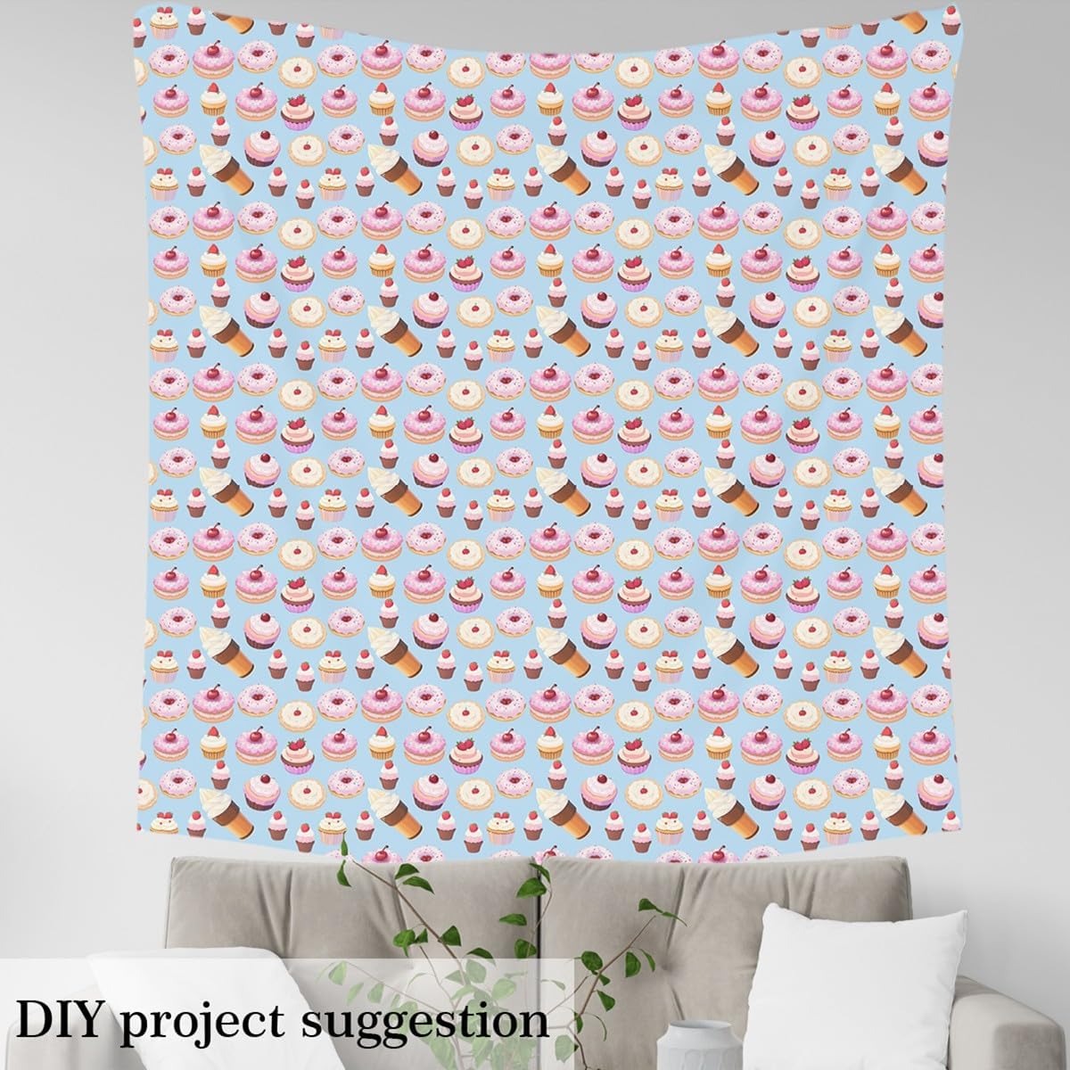 Cream Cakes Fabric by The Yard Soft Flannel Polyester,Watercolor Strayberry Cherry Fabric,Sweet Desset Print Waterproof Fabric for Home DIY Projects,10 Yard Bolt
