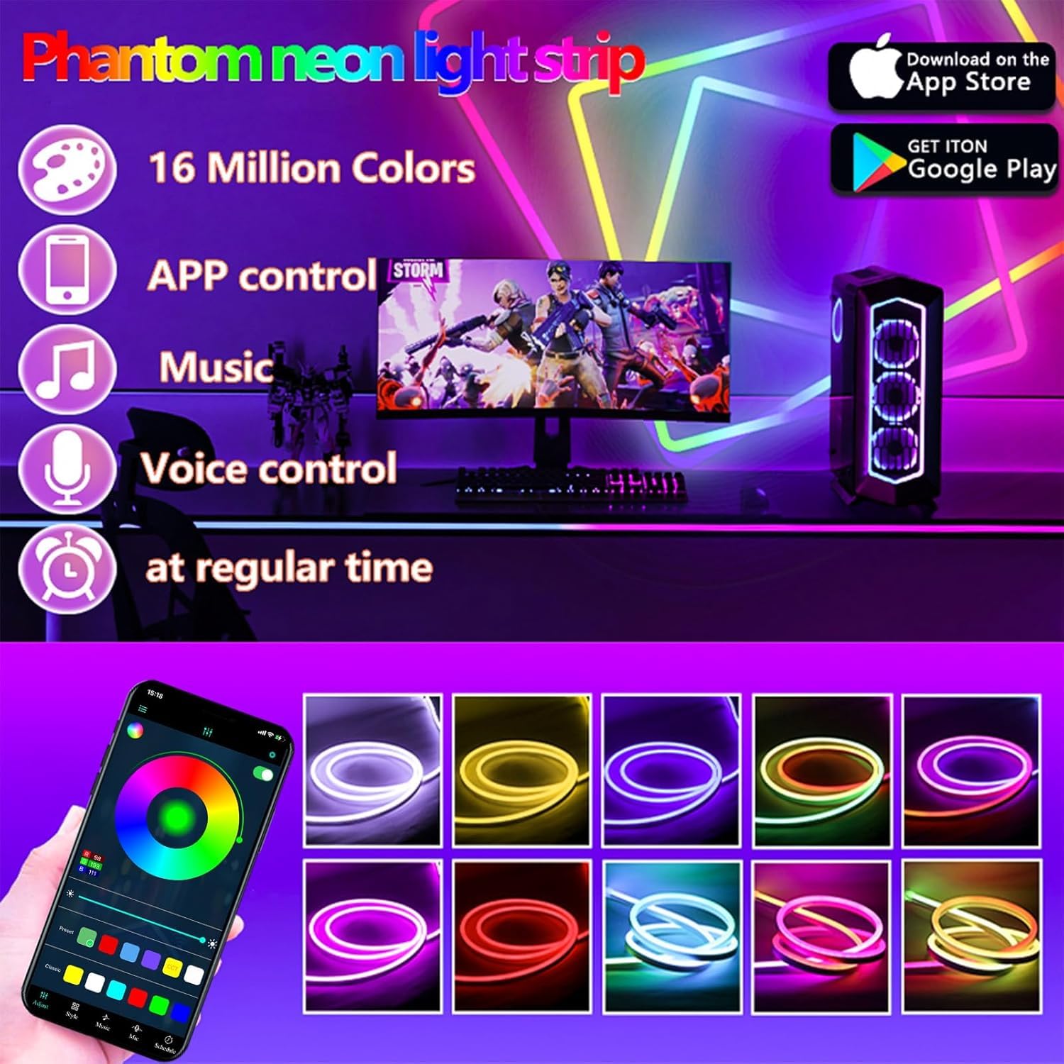 httpsmp 15m Neon Rope Light, Ws2811 RGB+IC Flexible Led Lights Control with App/Remote, Chase Mode, IP65 Outdoor Waterproof - Image 4