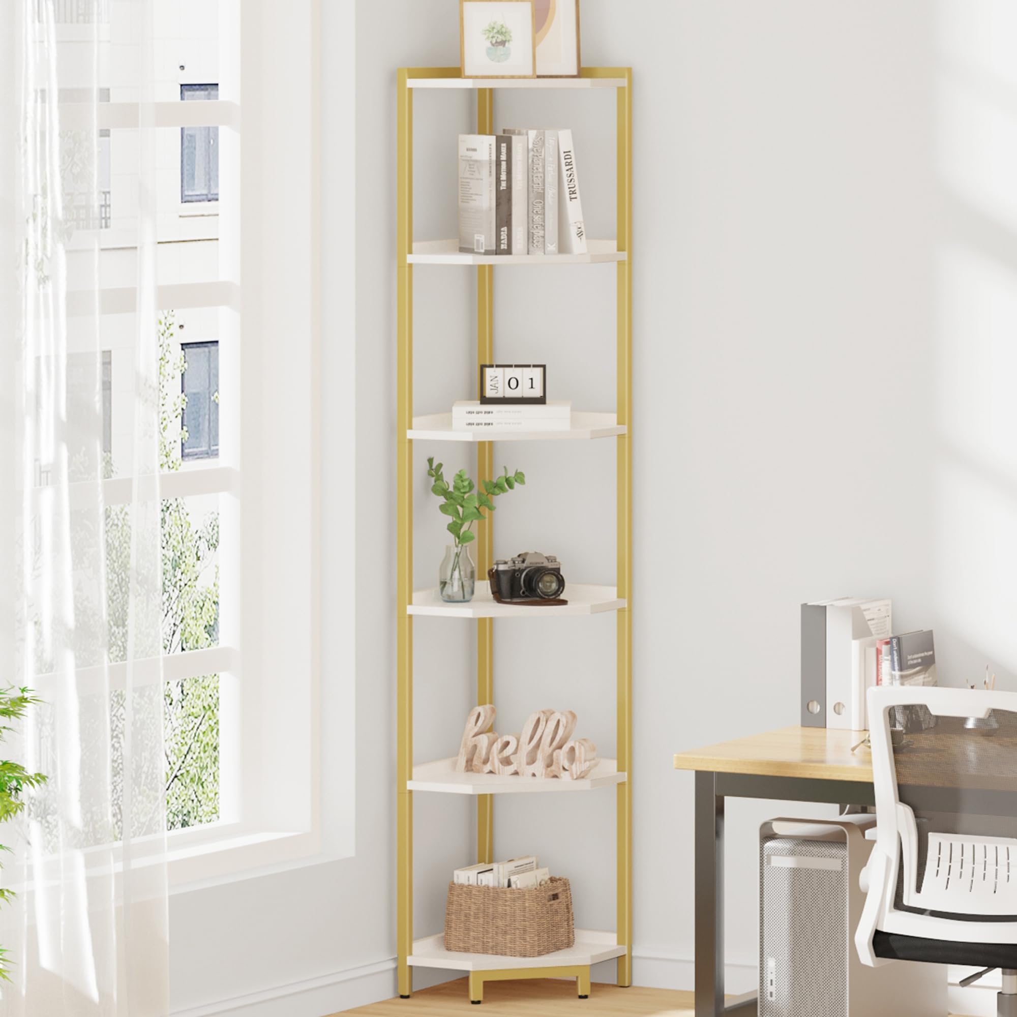 置物 love is strength Hzuaneri Corner Shelf Stand, Corner Bookshelf, Storage