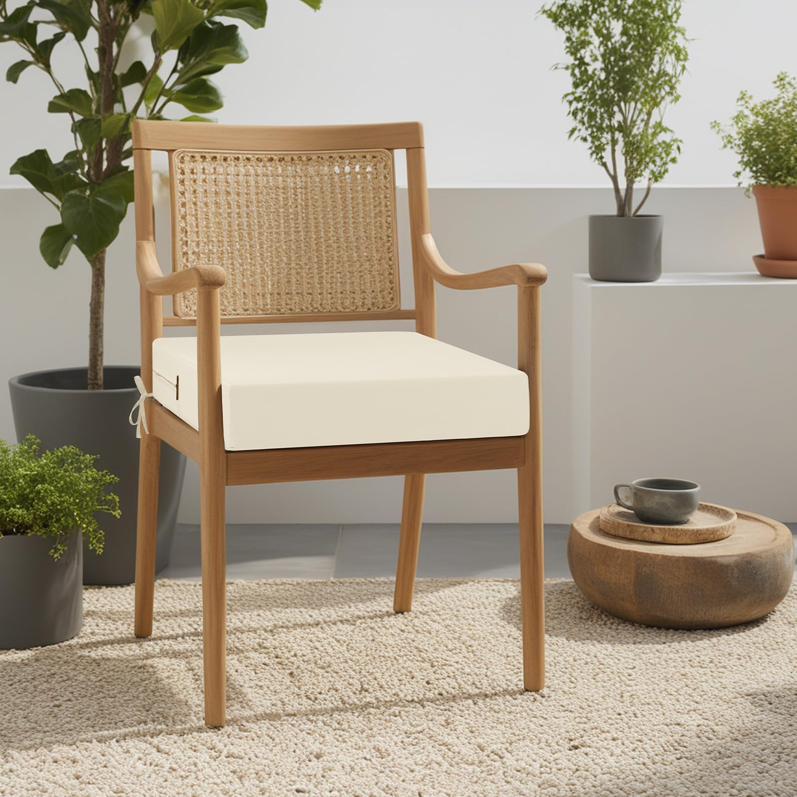Cuscini Da Esterno 55x55cm – Set Da 2, Impermeabili E Con Lacci – Per Sedia Giardino, Divano, Blu Navy Con Tubolare Crema - 2