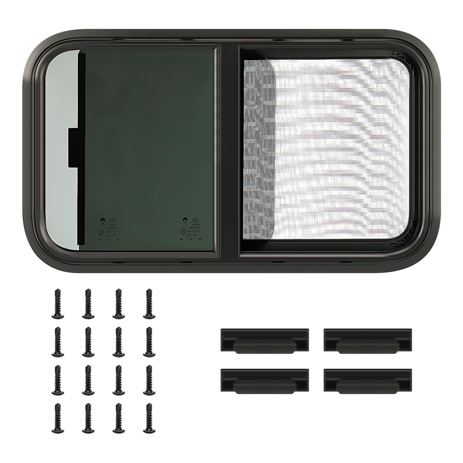 Wohnmobil Schiebefenster 700x400mm Wohnwagen Fenster Ausstellfenster Wohnmobilfenster Insektenschutz Sonnenschutz Getöntes Gehärtetes Glas für Wohnmobile Anhänger Pickups RV Camper-Fenster Schwarz