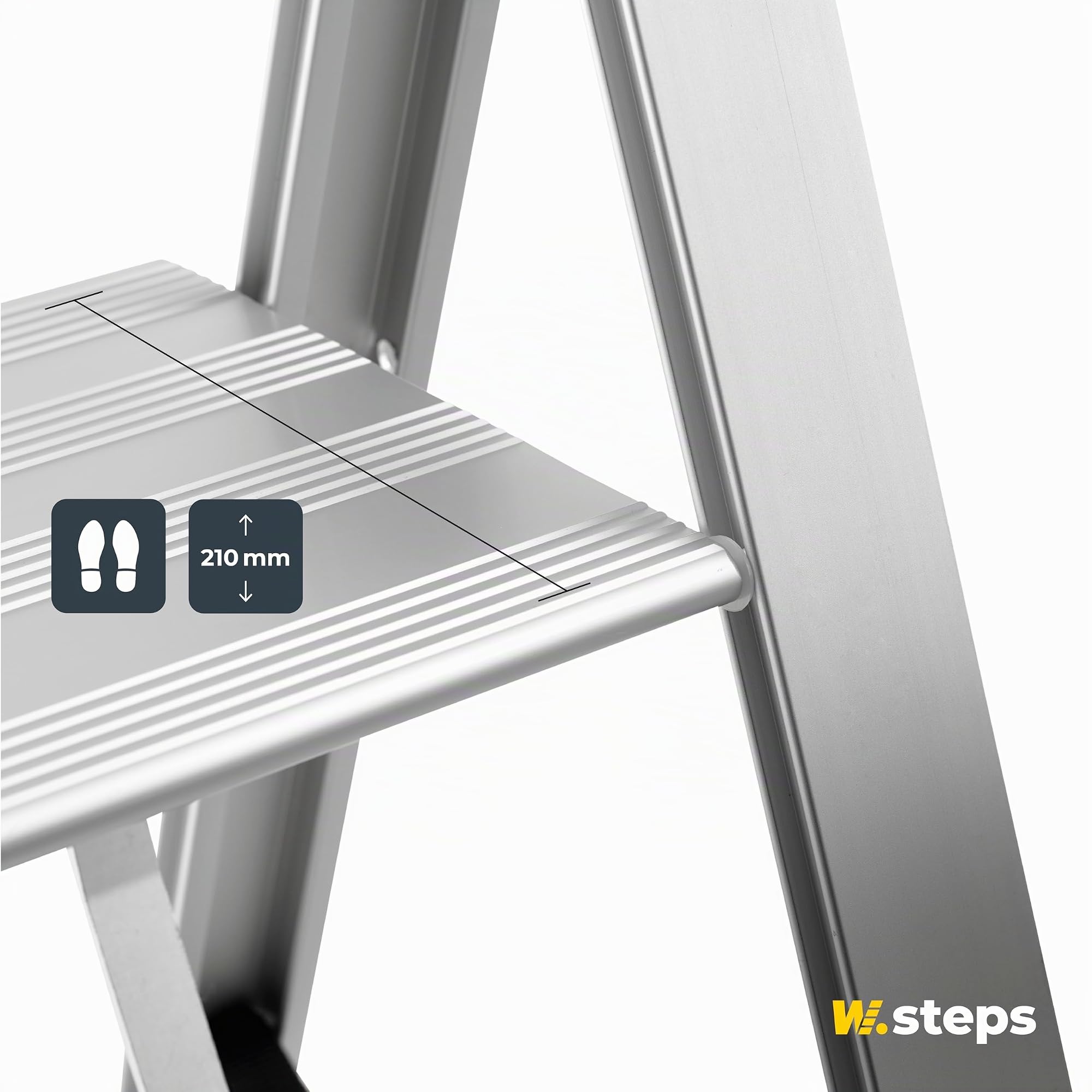 Alu Trittleiter Vikingstep Maxi von W.Steps I 720mm hoch I Belastbar bis 150kg I Kompakte Aluminium Klapptrittleiter mit 2 Stufen I Nur 35mm breit I 728143