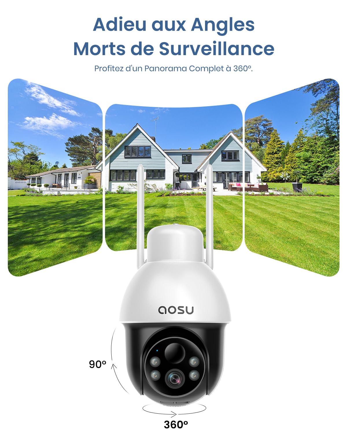 aosu 2K 3MP Camera Solaire Extérieur WiFi Surveillance 360° PTZ Suivi Automatique Vision Nocturne Alarme Audio Bidirectionnel