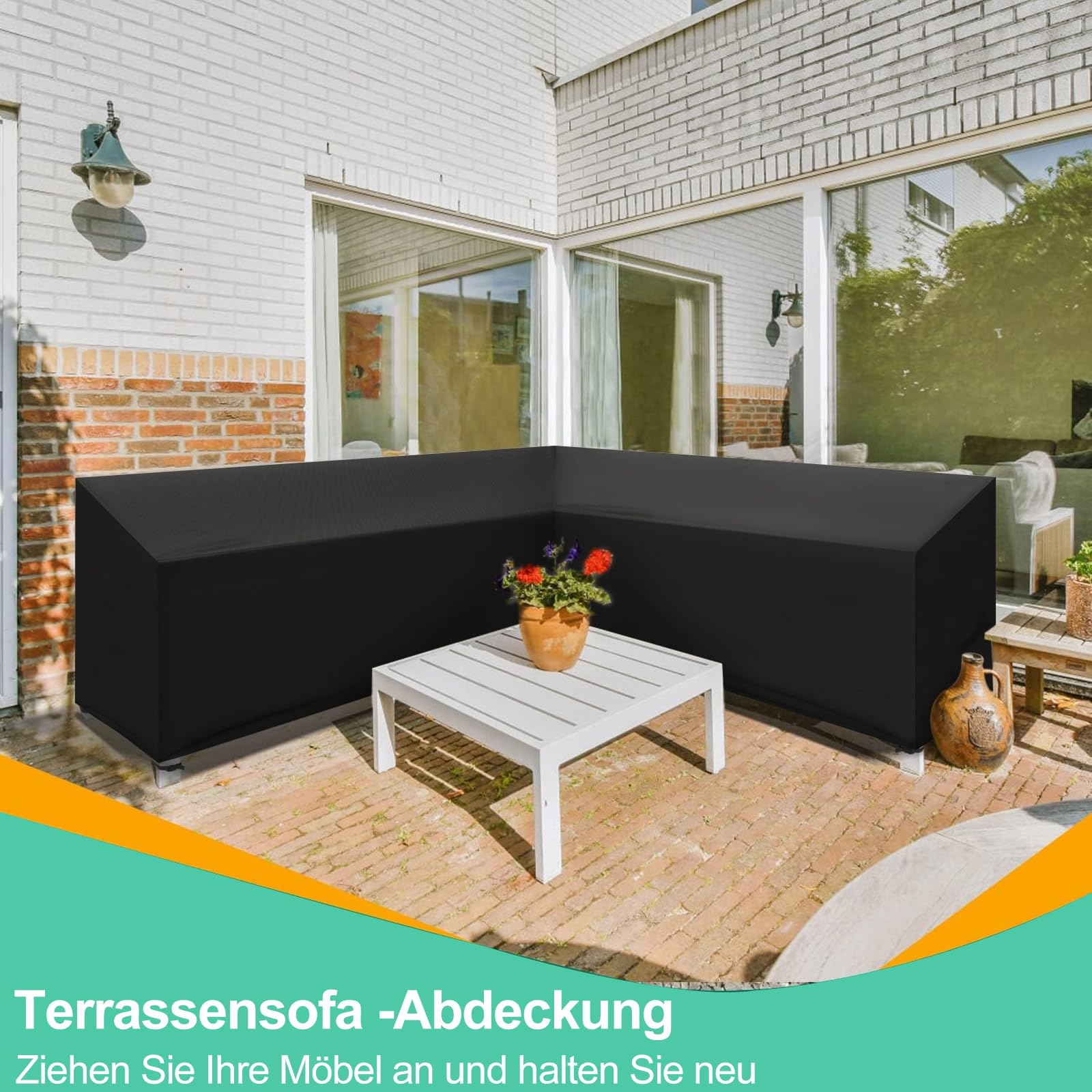 Abdeckung für Gartenmöbel V-Form, Sofa Abdeckung Schutzhülle Gartenmöbel Wasserdicht, Winddicht UV-Beständiges, 210D Oxford Gewebe Schutzhülle für V Form Lounge Sofa, Ecksofa -215 x 215 x 87cm
