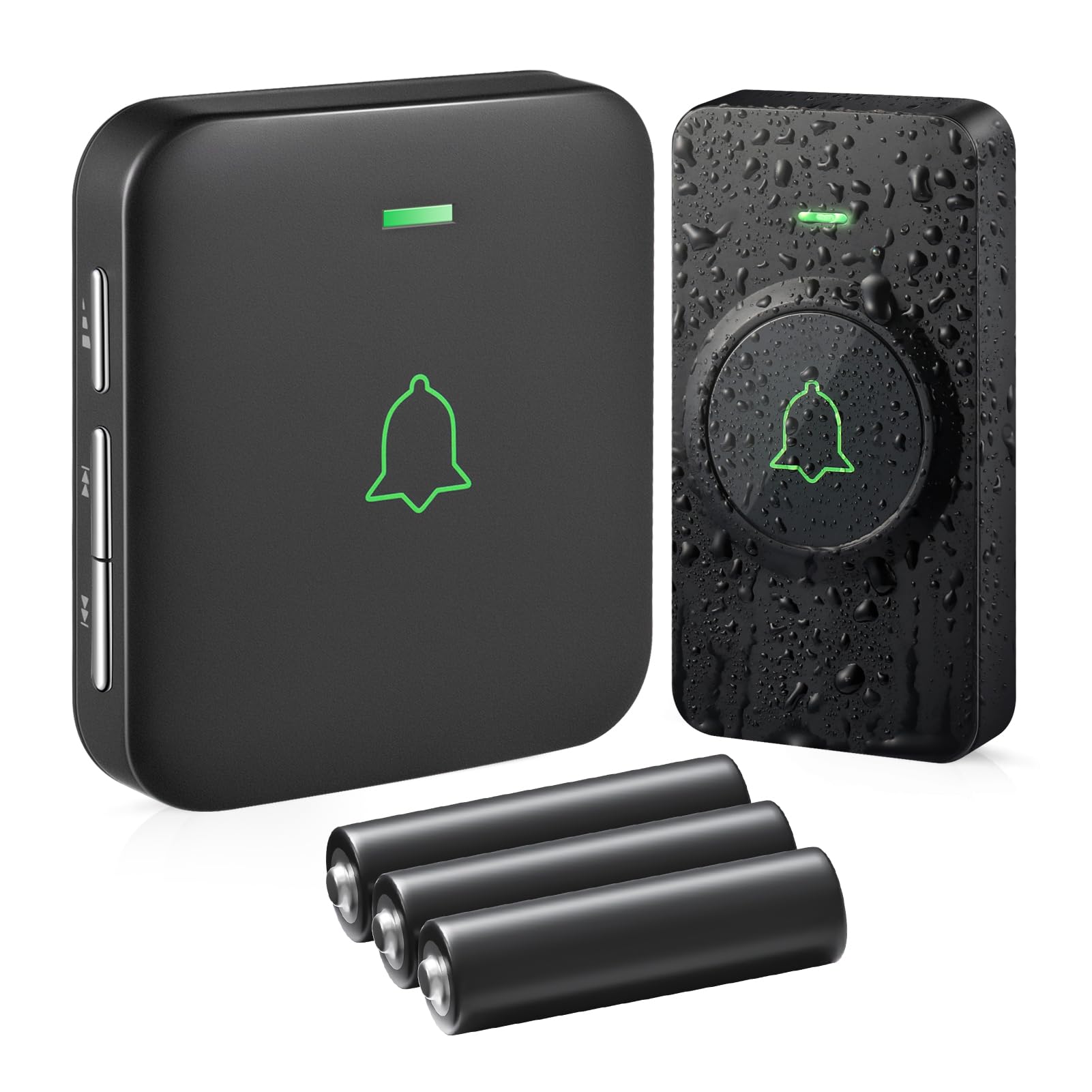AVANTEK Kabellose Türklingel Batteriebetrieben, Mini Funkklingel 300M, IP55 Wasserdicht Elektronische Türglocken, 52 Melodien auf 5 Stufen Volumes mit LED Anzeige BA-11 [Energieklasse A+]