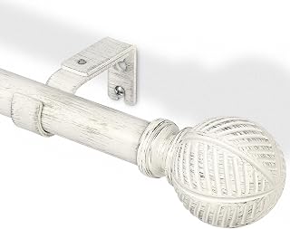 Gardinenstange Metall mit Holzoptik, 76-305 cm Weiß