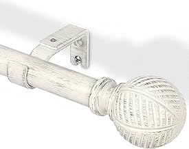 76-219cm Wooden Curtain Rod, 25mm Diameter Curtain Rod, Adjustable Curtain Rods with Imitation Cereal Leaves Pattern for Patio, Glass Doors, Living Room, White