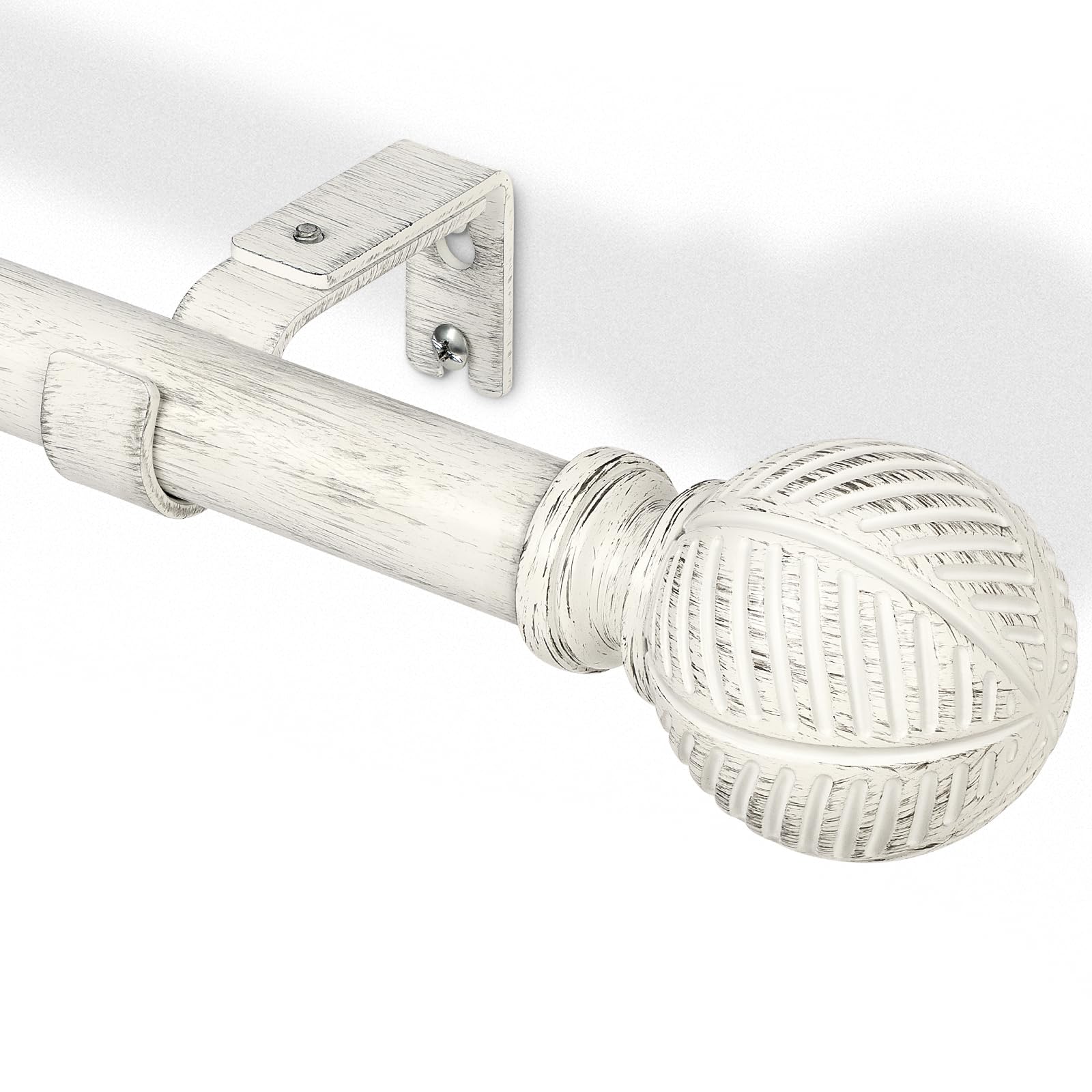 DEFYNEE White Wood Effect Metal Curtain Pole 30-60"
