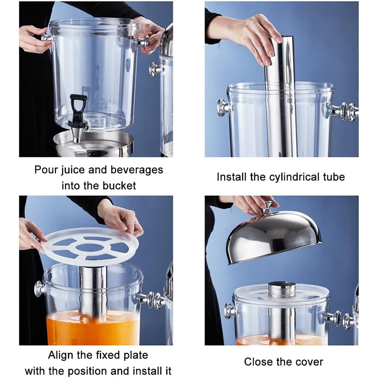 Dispensador de bebidas de limonada, 8 l/16 litros, con núcleo de hielo y bandejas de goteo, ideal para restaurantes, hogares, hoteles, fiestas, duradera y fácil de limpiar