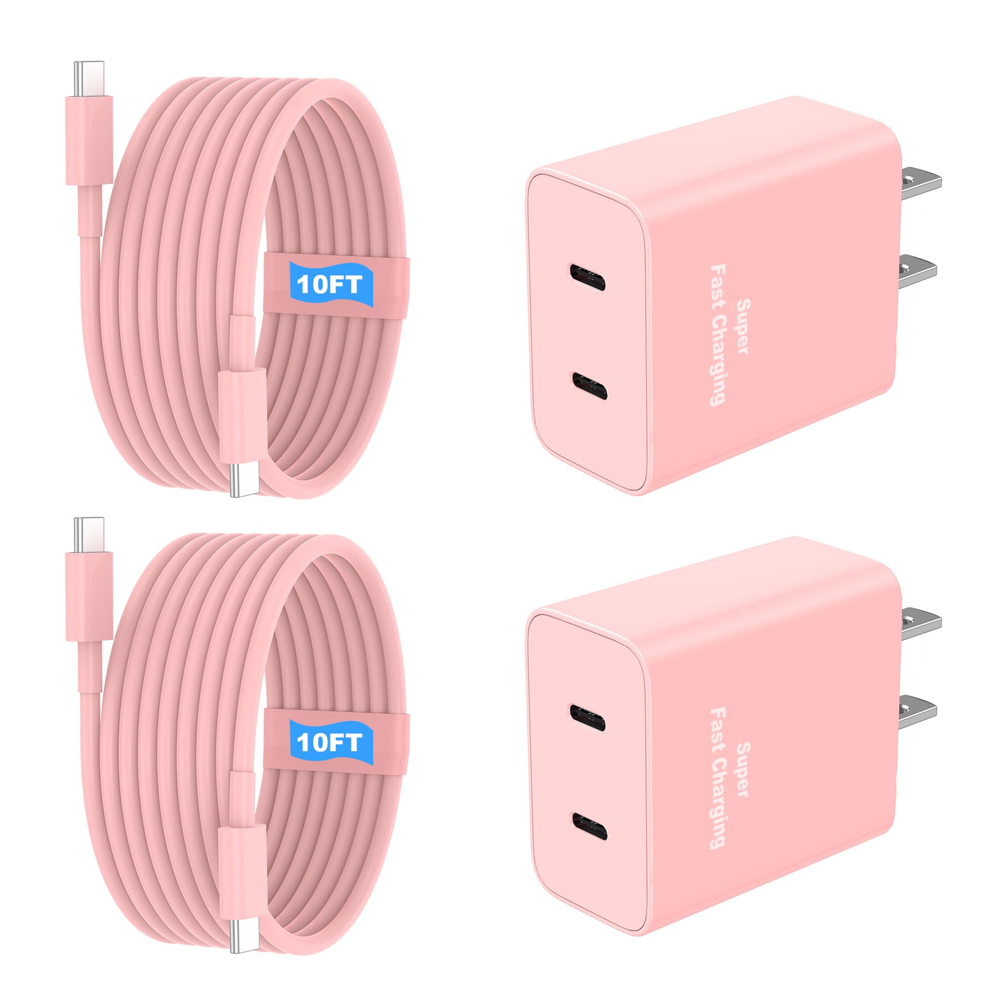 iPhone 18 17 16 15 Charger Fast Charging, 45W Dual USB C Android Phone Charger Block with 10FT Long Type C Cable Cord for Apple iPhone Duo/18/17 Pro/Air/16/15 Plus/iPad/S26 Ultra/S25/S24/S23/S22(Pink)
