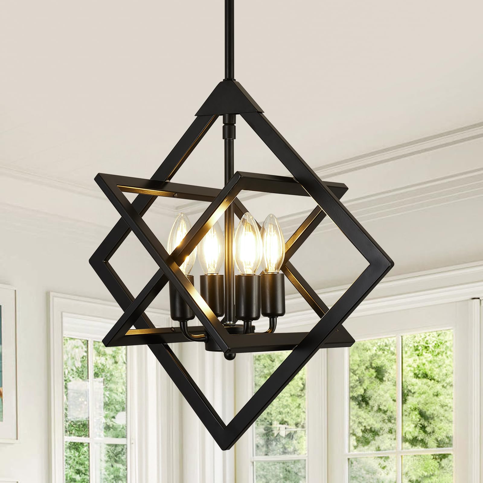 Photo 1 of 2 Pack Modern Black Chandelier for Dining Room (18",4-Light), No Assembly Required Dining Room Light Fixture Over Table, Industrial Hanging Pendant Lights Fixture for Kitchen Island, Entryway, Foyer