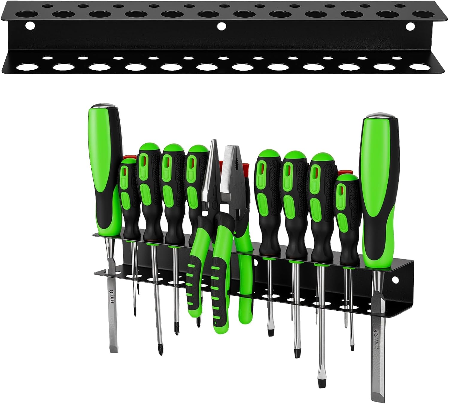 Screwdriver Organizer, Steel Screwdriver Holder, Heavy Duty Garage Tool Organizer Wall Mount for Pliers Utility Storage Rack for Workspace, Workshop, Shed with 23 Holes (1 Pack)