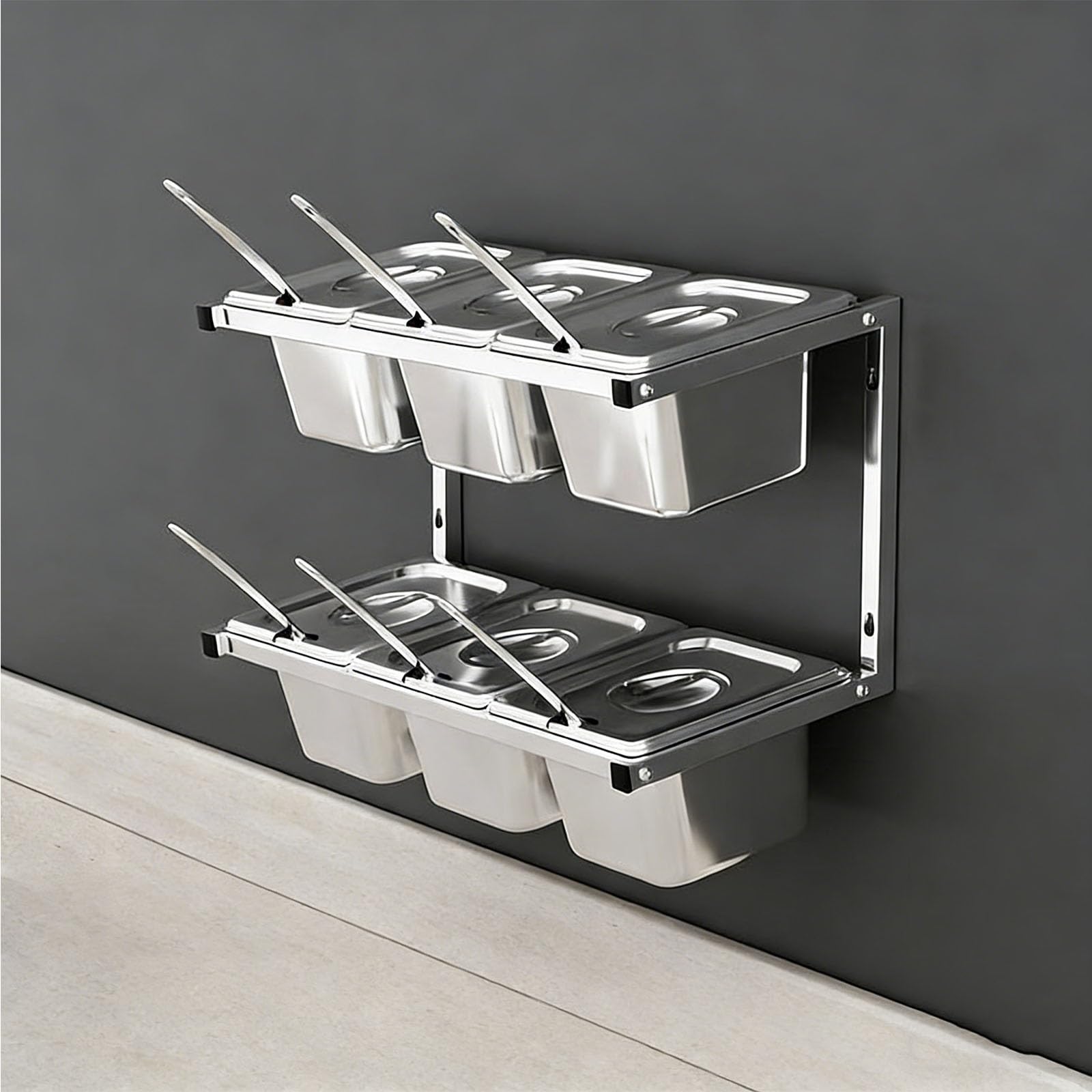 Stazione per pizza da parete, con coperchio e cucchiaio, in acciaio inox, per buffet, cucina, ristorante