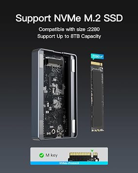 Inateck 40Gbps M.2 NVMe SSD Aluminum Enclosure, USB4.0/Thunderbolt 3/4 External Hard Drive Enclosure, No Tools Required Installation, Supports 2280 SSDs, M-Key, FE2029