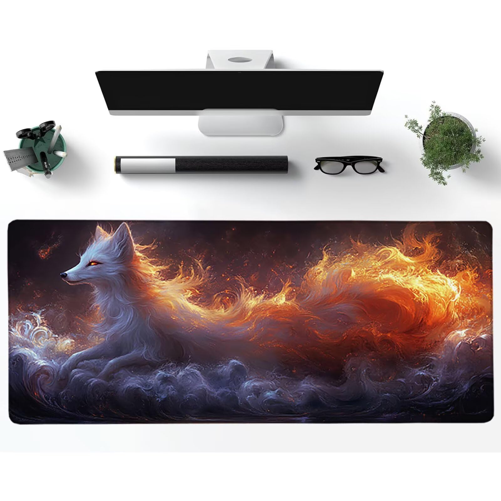 Podkładka pod mysz z lisem, zwierzę pod ręką biurko 1200 x 600 x 3 mm, podkładka pod mysz XXL do gier z gumową podstawą, akcesoria biurowe, podkładka pod mysz ze szwami na krawędziach, duża klawiatura