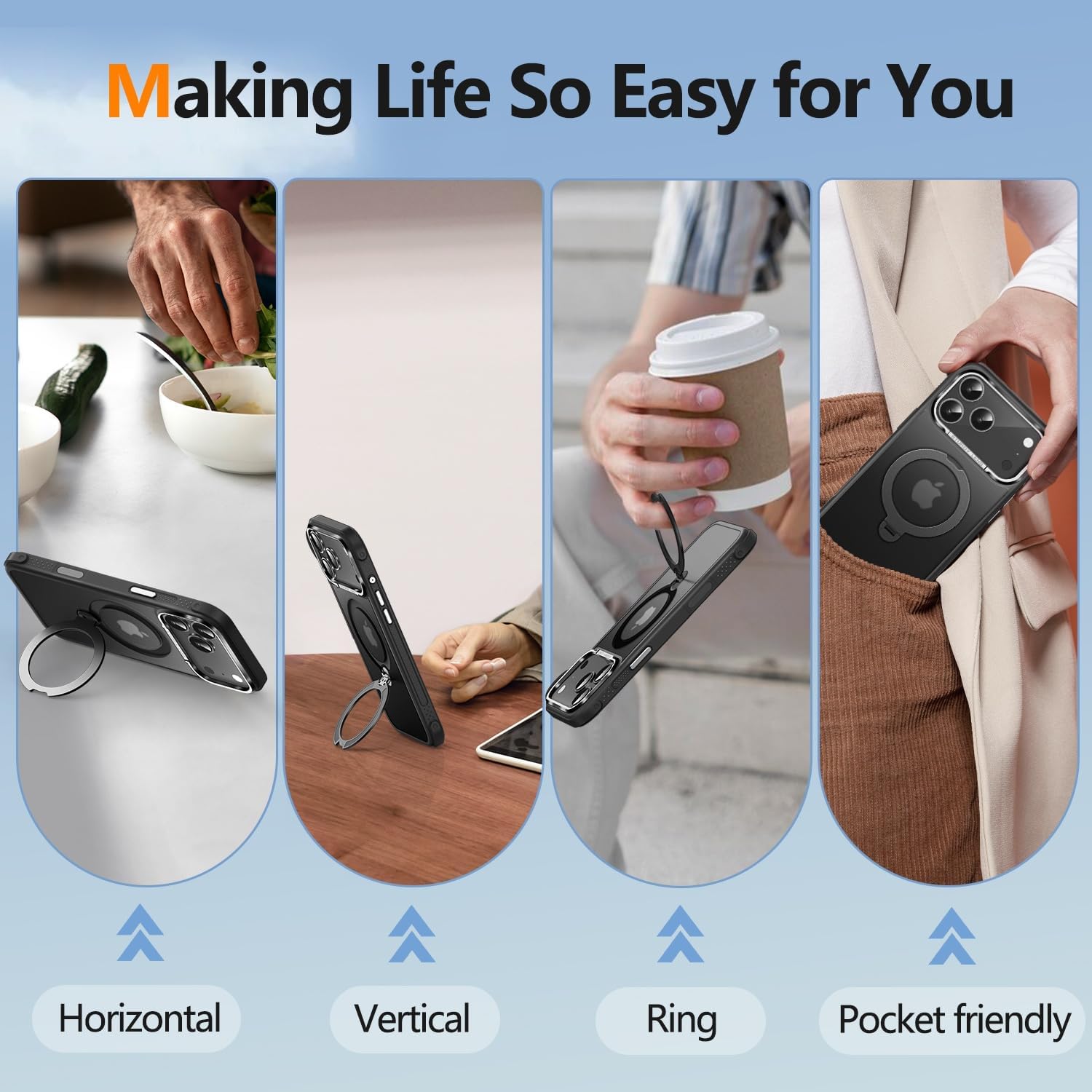 O3 Mag-Stand Designed for iPhone 17 Pro Case with 360° Spin Stand, [Compatible with MagSafe][Super Skin Feeling] Translucent Matte Magnetic Slim Phone Case 6.3 inch, Matte Black