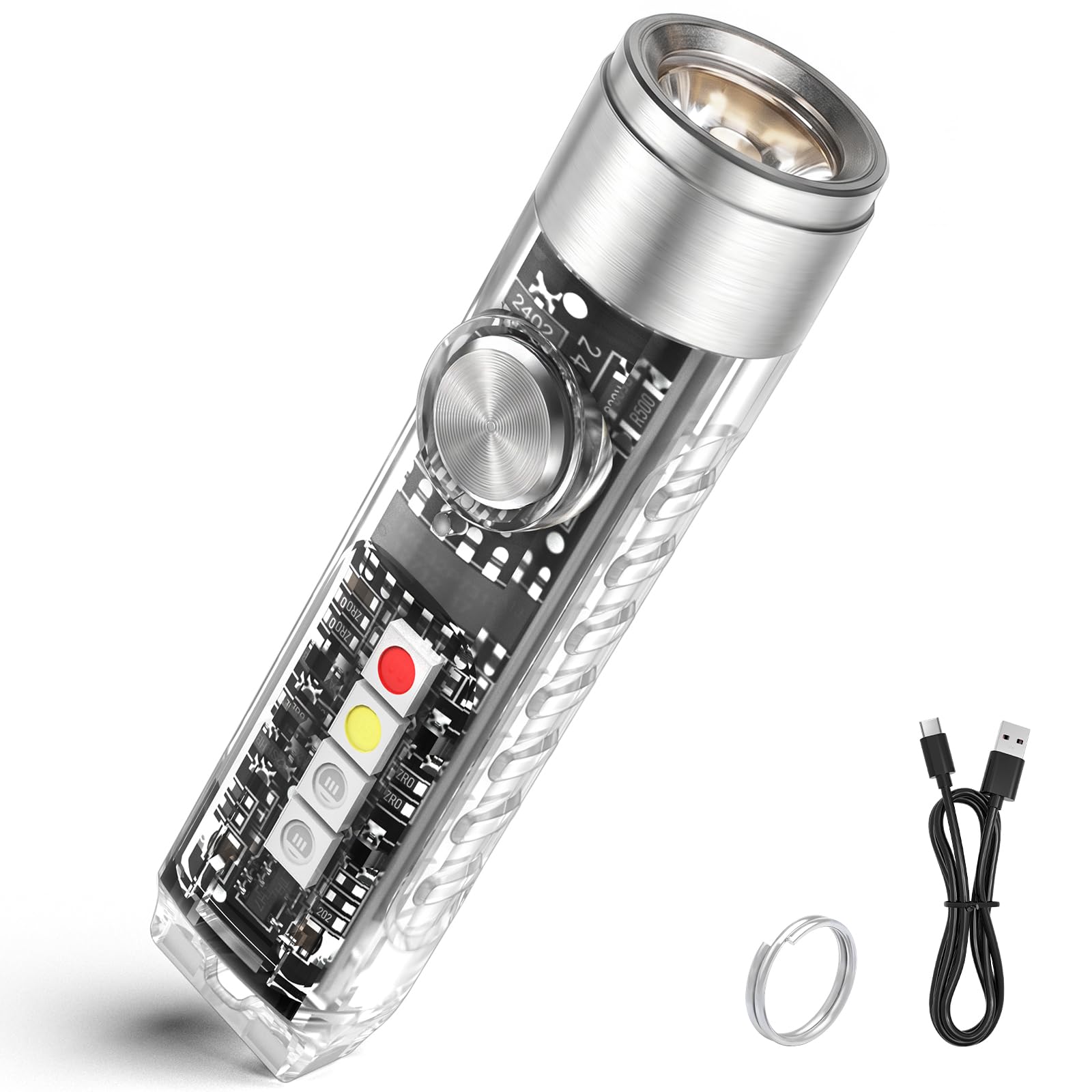 Jeebel Mini Taschenlampe, USB Taschenlampe, Wiederaufladbare LED Schlüsselbund Taschenlampe mit UV/Weiß/Rot/Rot-Blau Seitenlicht, EDC Multifunktional Magnetische USB-Taschenlampe