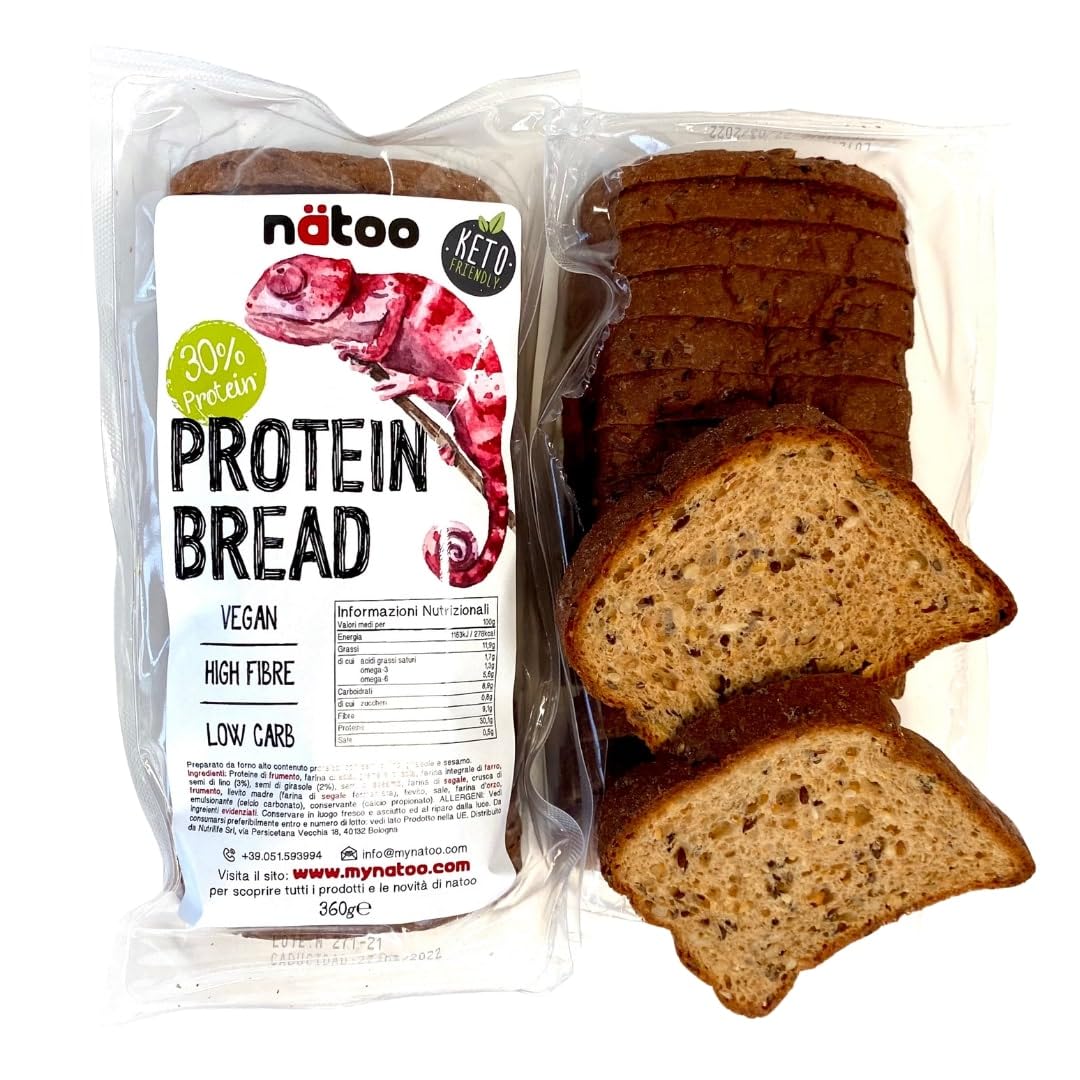 NÄTOO PANE PROTEICO 2 Confezioni da 360g Pane a Fette Low Carb Keto 30% Proteine Ideale per Dieta Chetogenica Protein Bread con Basso Contenuto di Carboidrati Vegano