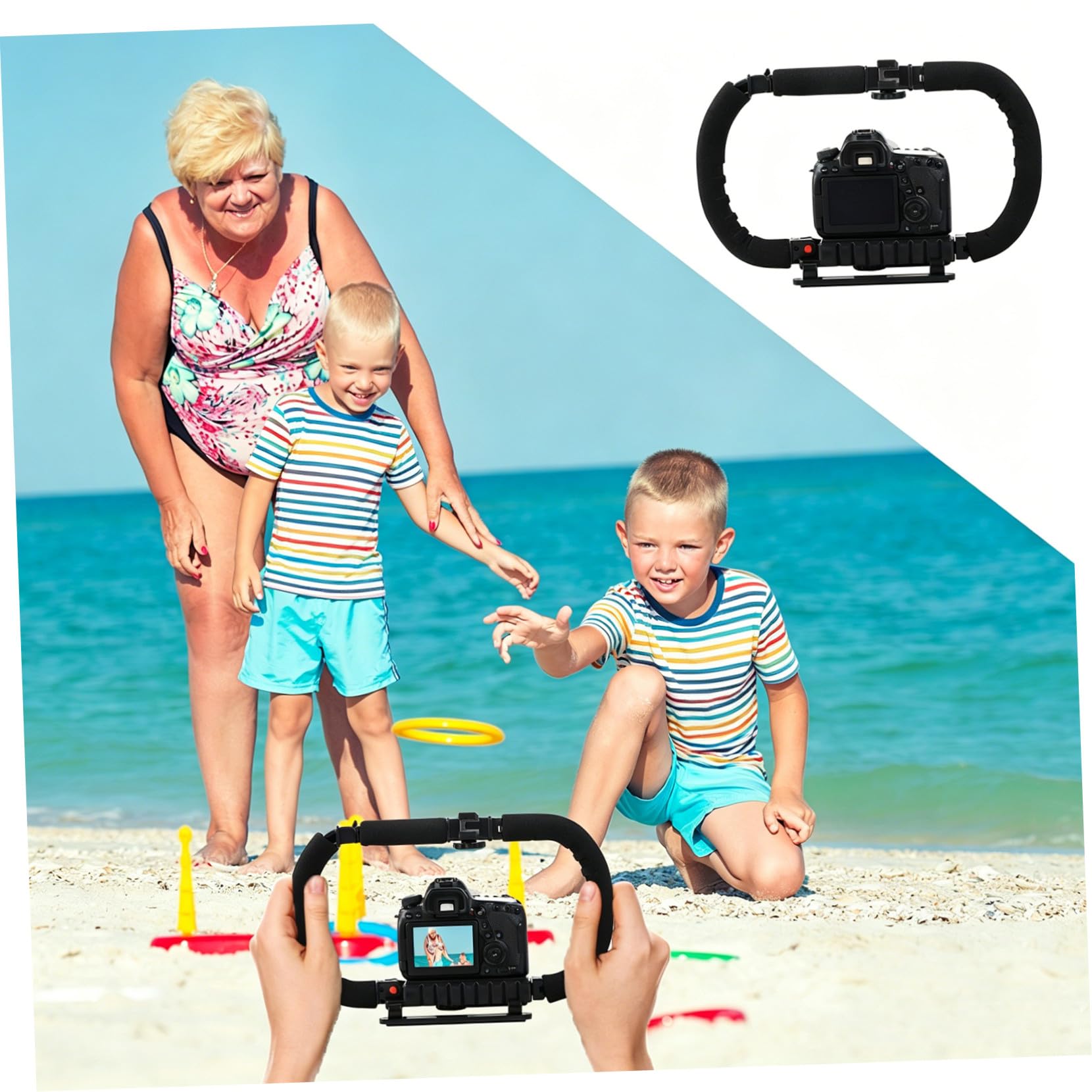 NUOBESTY Stabilizzatore Palmare per Fotocamera Dslr e Videocamere Dv Design Antiscivolo, 3 Porte Hot Shoe in Metallo e Plastica per Supporto Microfono